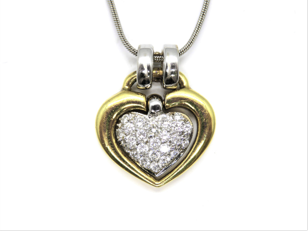18kt Two Tone Yellow and White gold Pave Diamond Heart Necklace