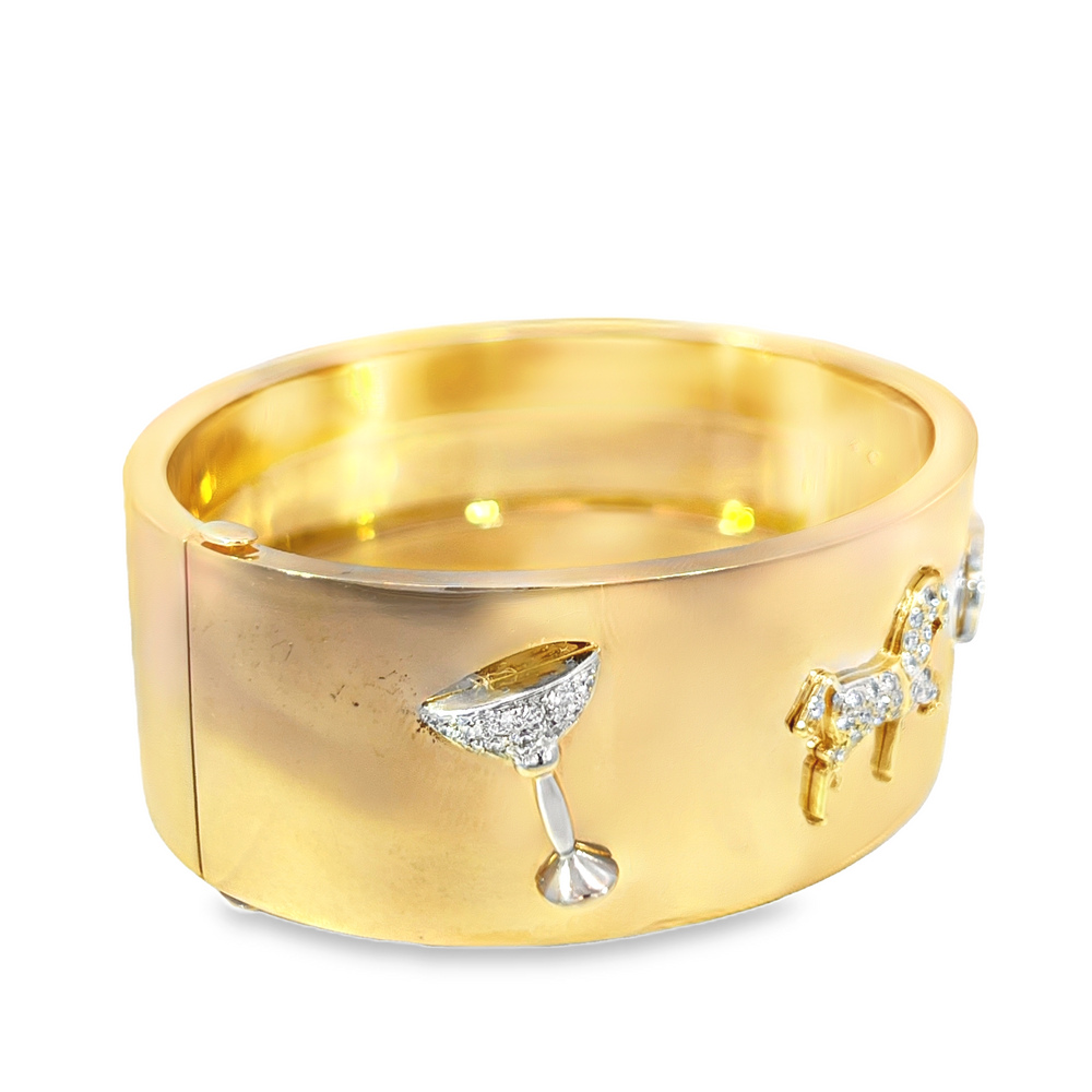 Estate 14K Yellow Gold Diamond Multi-Motif Wide Bangle Bracelet