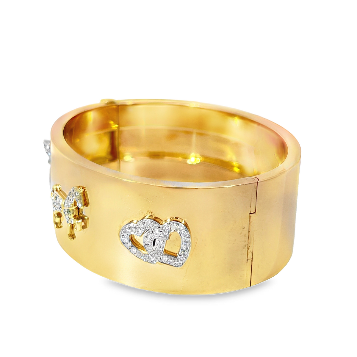 Estate 14K Yellow Gold Diamond Multi-Motif Wide Bangle Bracelet