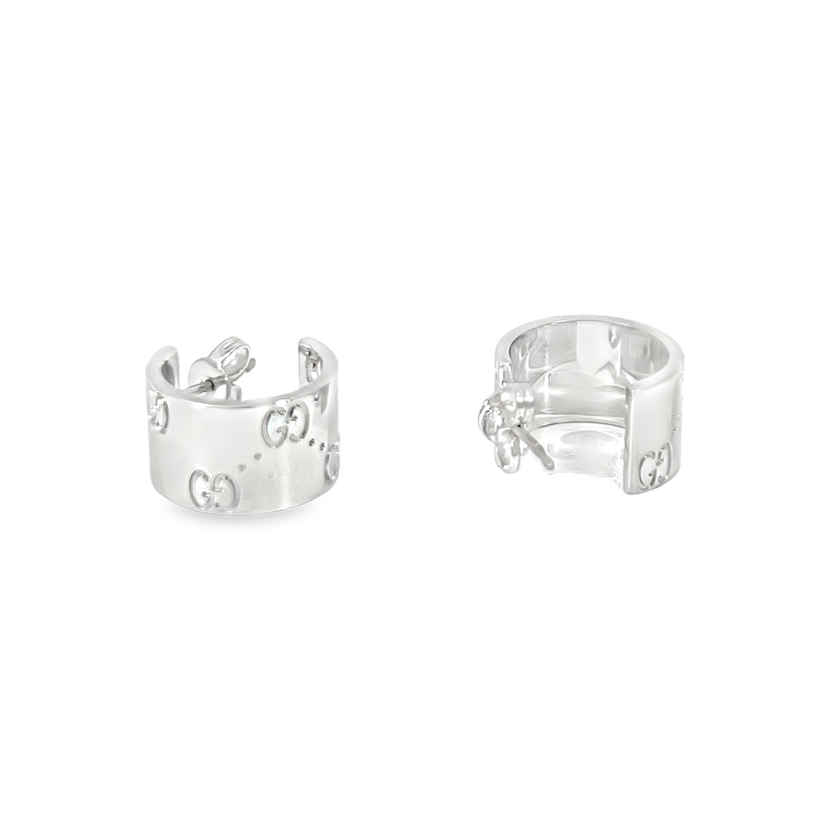 Estate Gucci Icon 18K White Gold Small Wide Hoop Earrings – Box