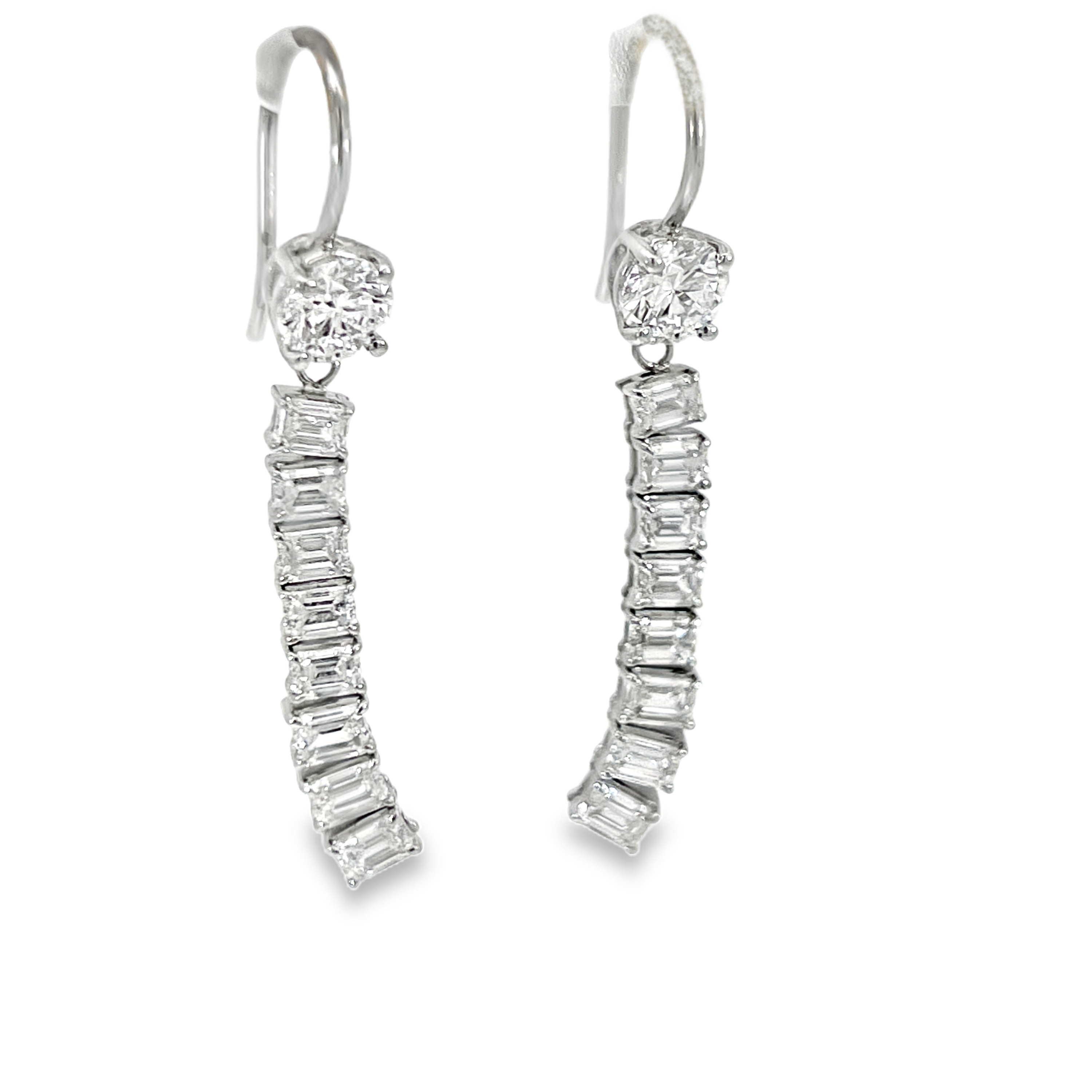 Estate Platinum & 18K White Gold Diamond Baguette Dangle Earrings – 3.00 CTW