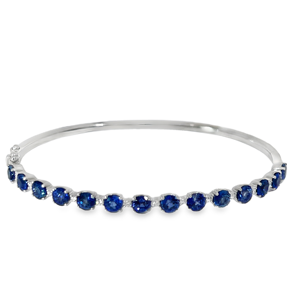 14K White Gold 4.20 CTW Blue Sapphire Hinged Bangle with Diamond Accents