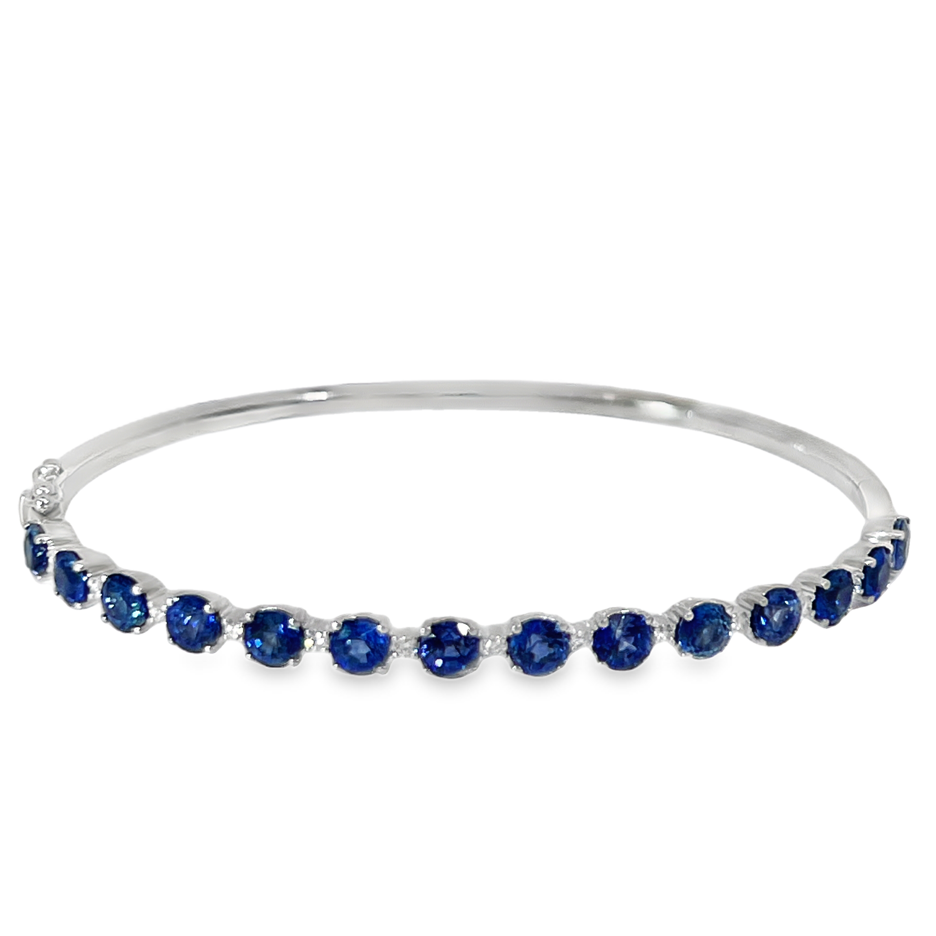 14K White Gold 4.20 CTW Blue Sapphire Hinged Bangle with Diamond Accents