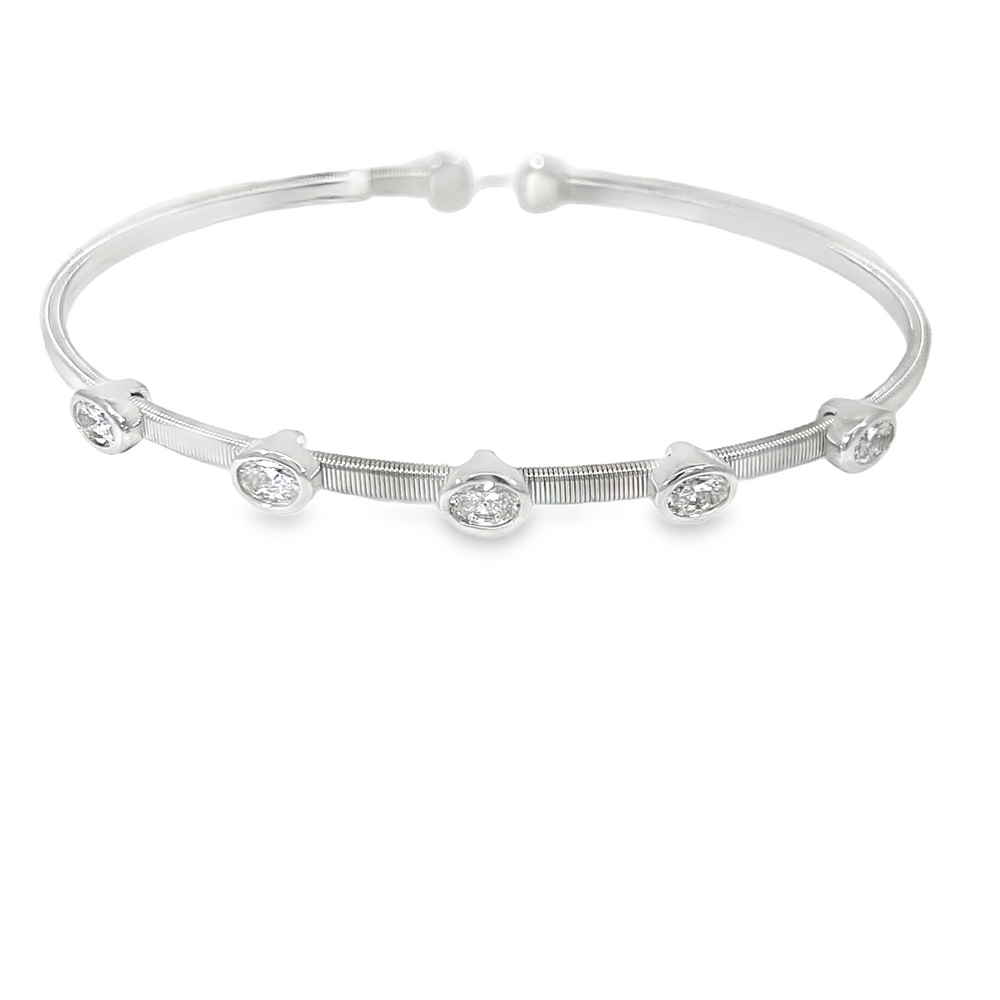 18K White Gold 5-Stone Diamond Bangle Cuff Bracelet – 1.00 CTW