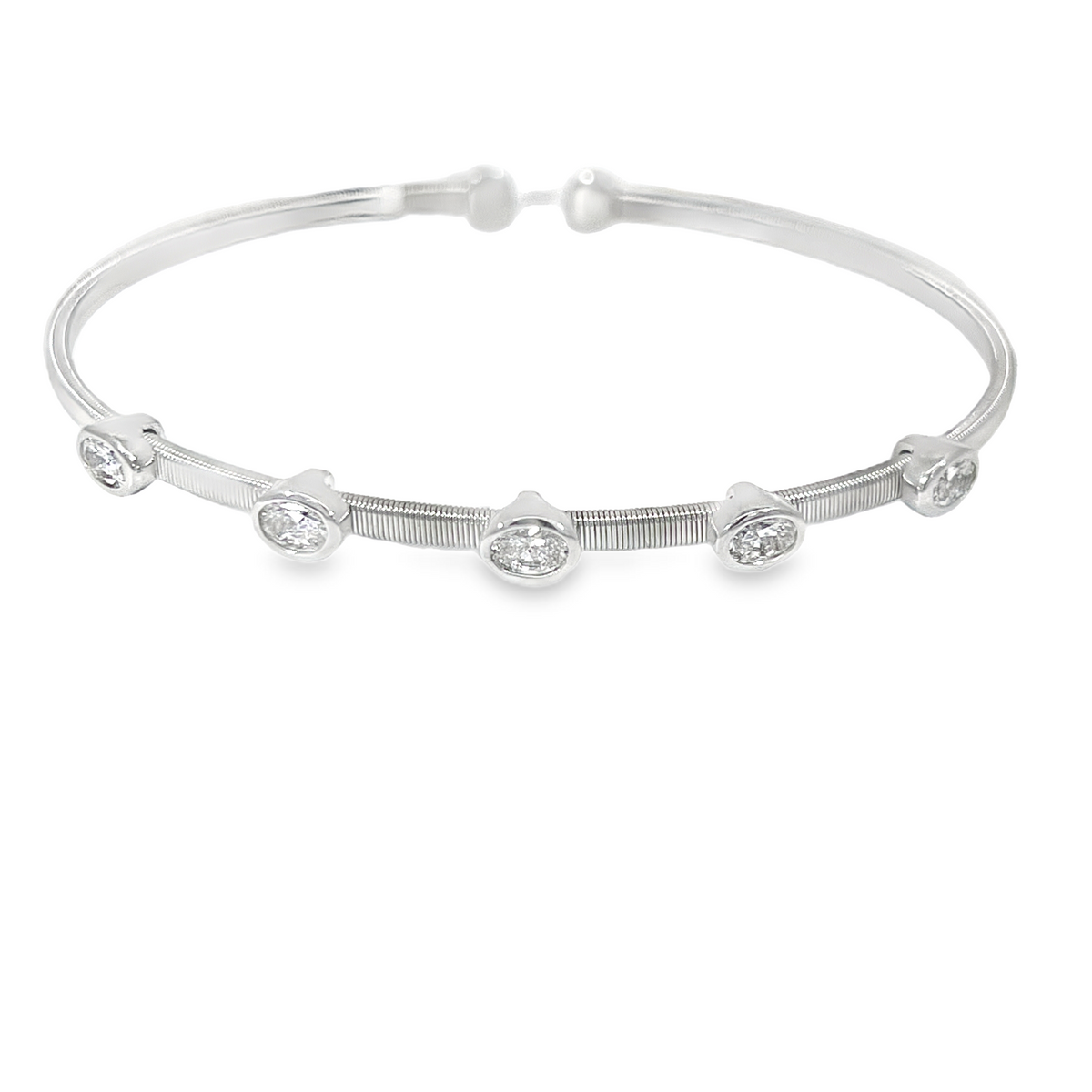 18K White Gold 5-Stone Diamond Bangle Cuff Bracelet – 1.00 CTW