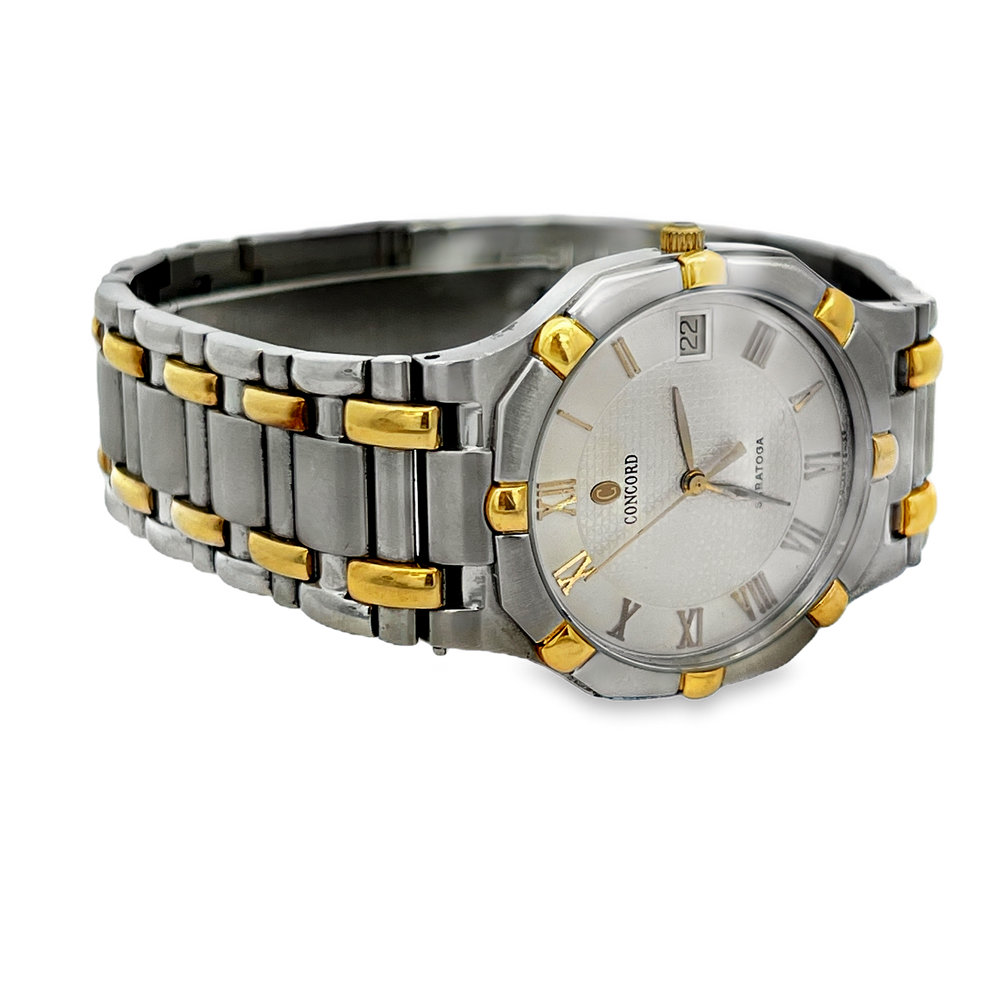 Pre-Owned Concord Saratoga Two-Tone Stainless Steel & 18K Gold Quartz Watch Silver Dial