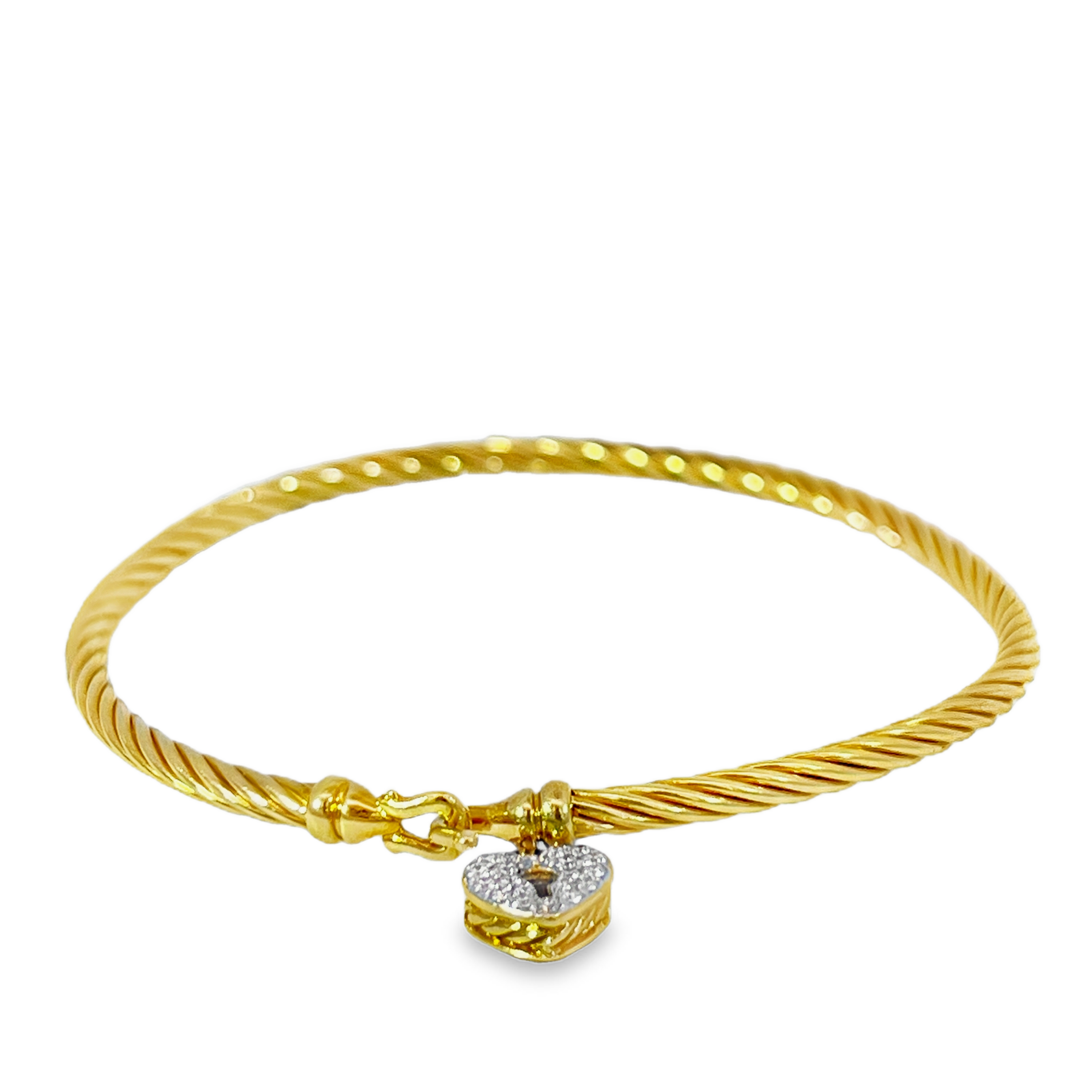 Estate David Yurman Cable Collectibles® 18K Yellow Gold Diamond Heart Padlock Bangle Bracelet – 6.25"