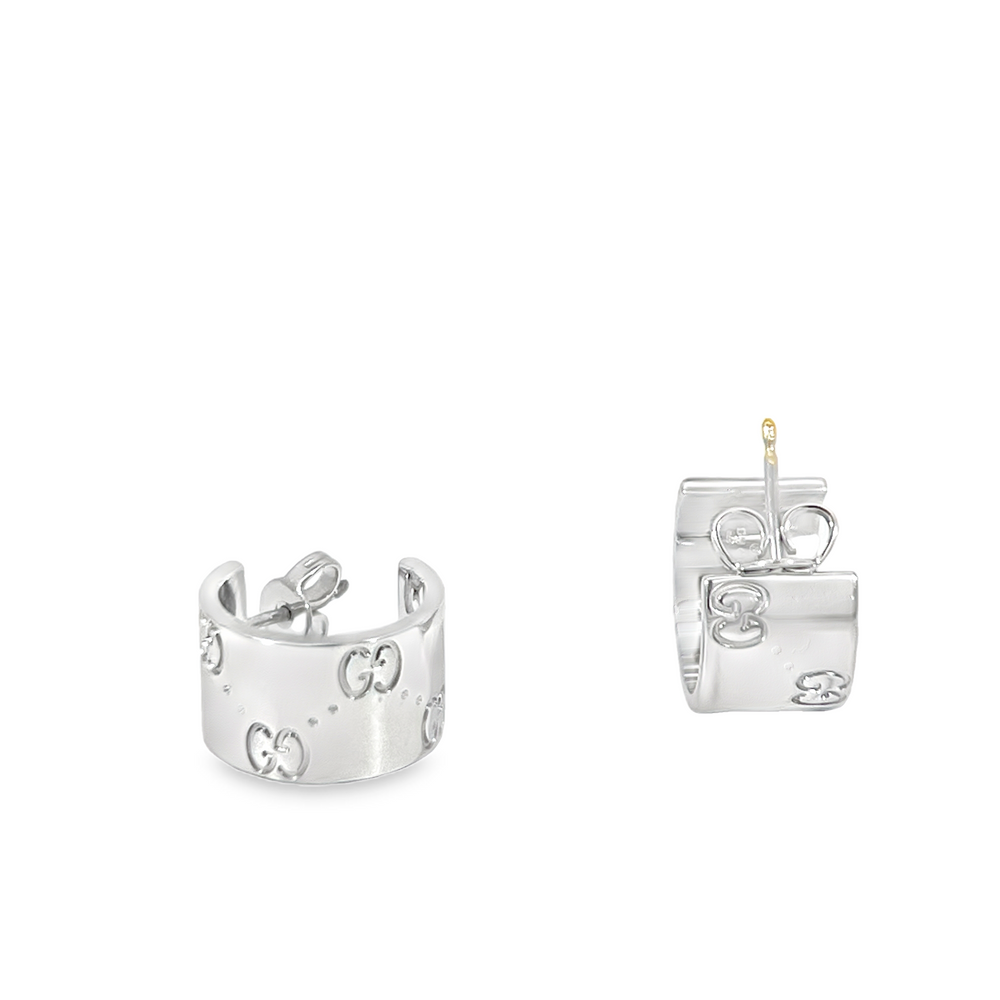 Estate Gucci Icon 18K White Gold Small Wide Hoop Earrings – Box