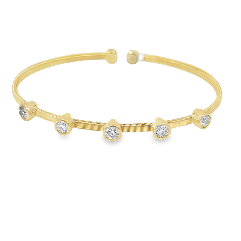 18K Yellow Gold 5-Stone Bezel-Set Diamond Bangle Cuff – 1.00 CTW