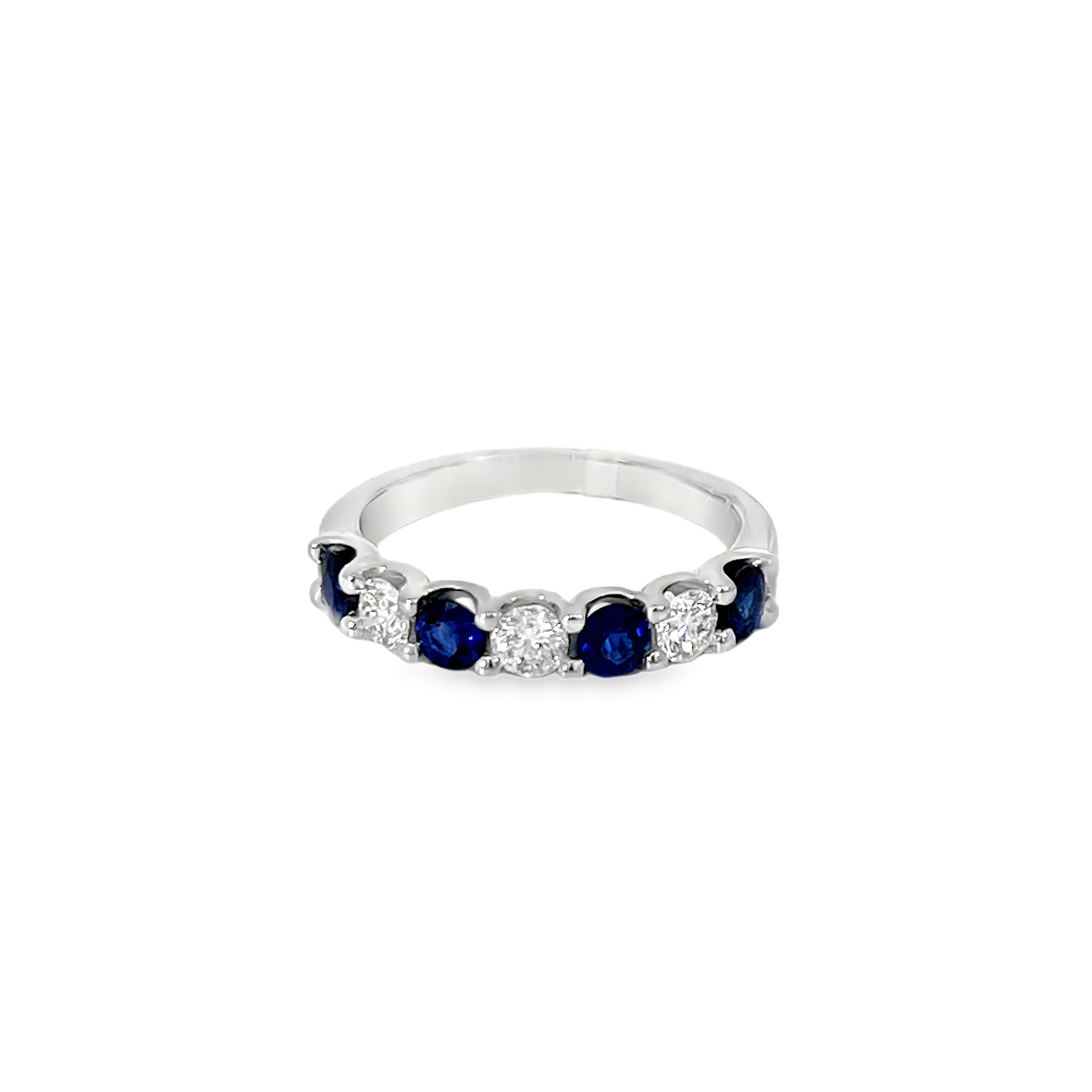 14K White Gold Seven-Stone Blue Sapphire & Diamond Ring – 1.13 CTW