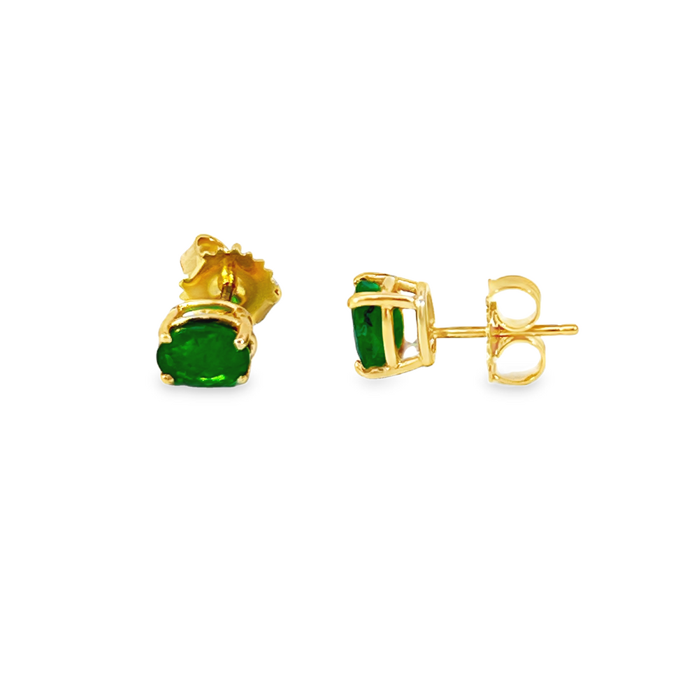 14K Yellow Gold Oval Emerald Stud Earrings