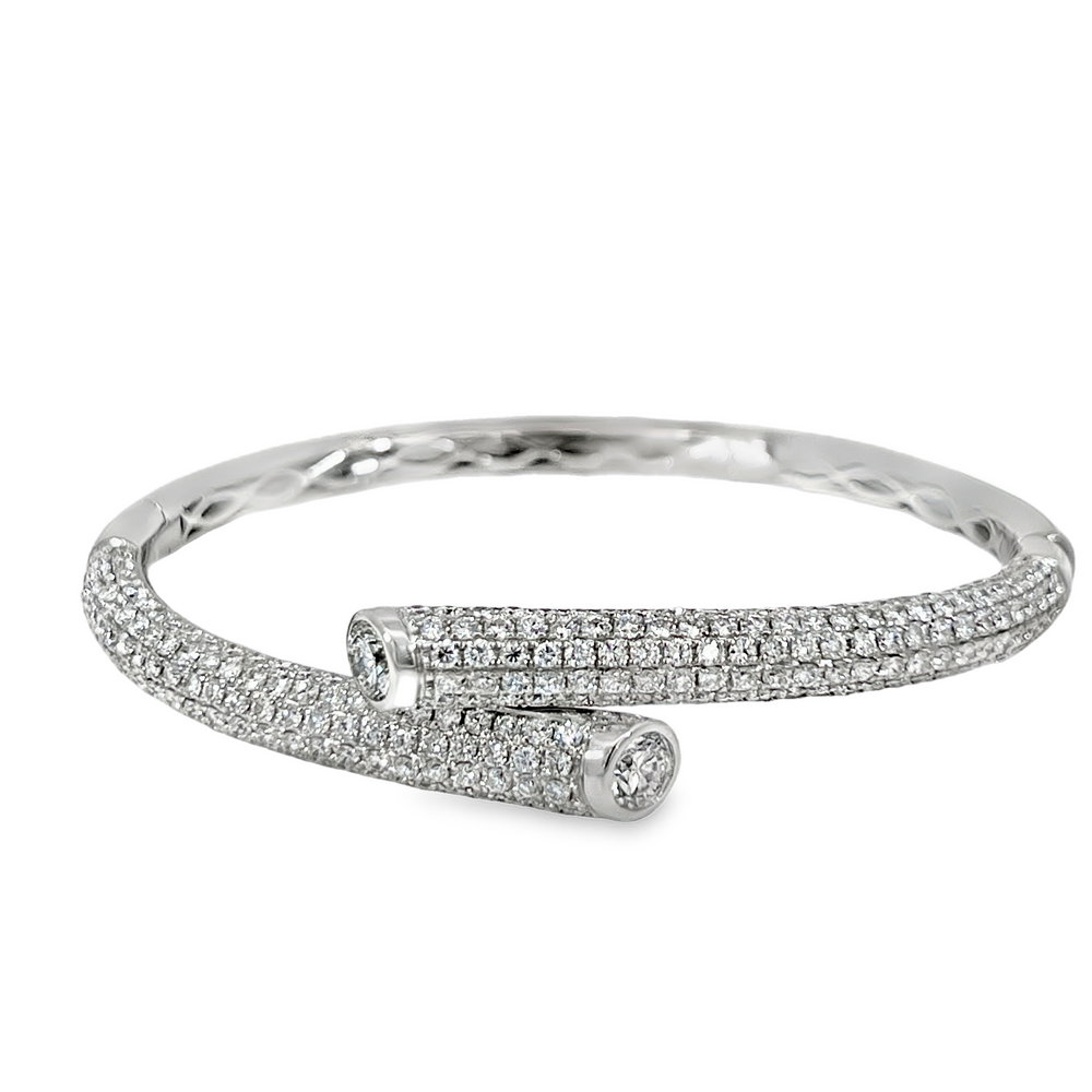 18K White Gold 6.10 CTW Diamond Bypass Bangle Bracelet