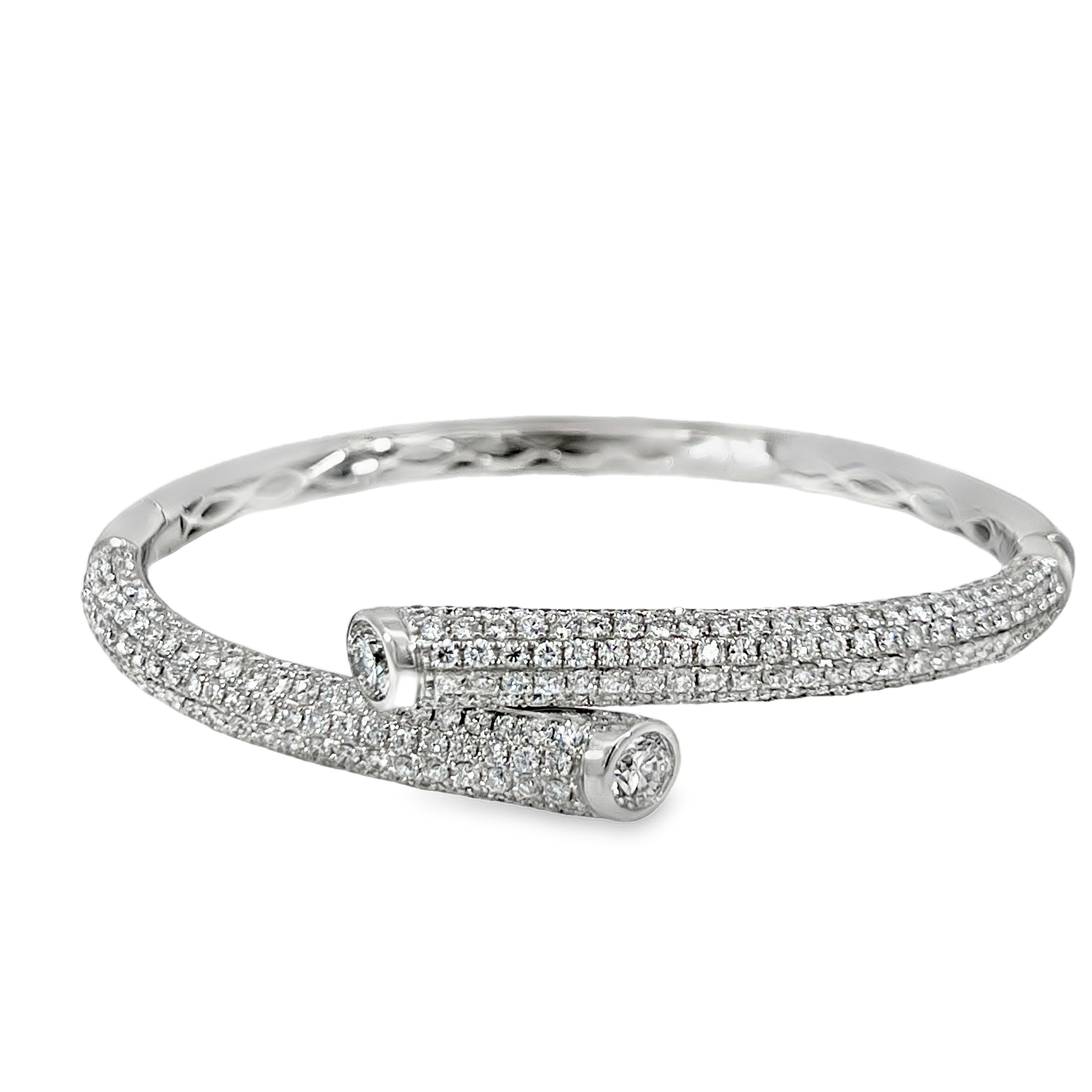 18K White Gold 6.10 CTW Diamond Bypass Bangle Bracelet