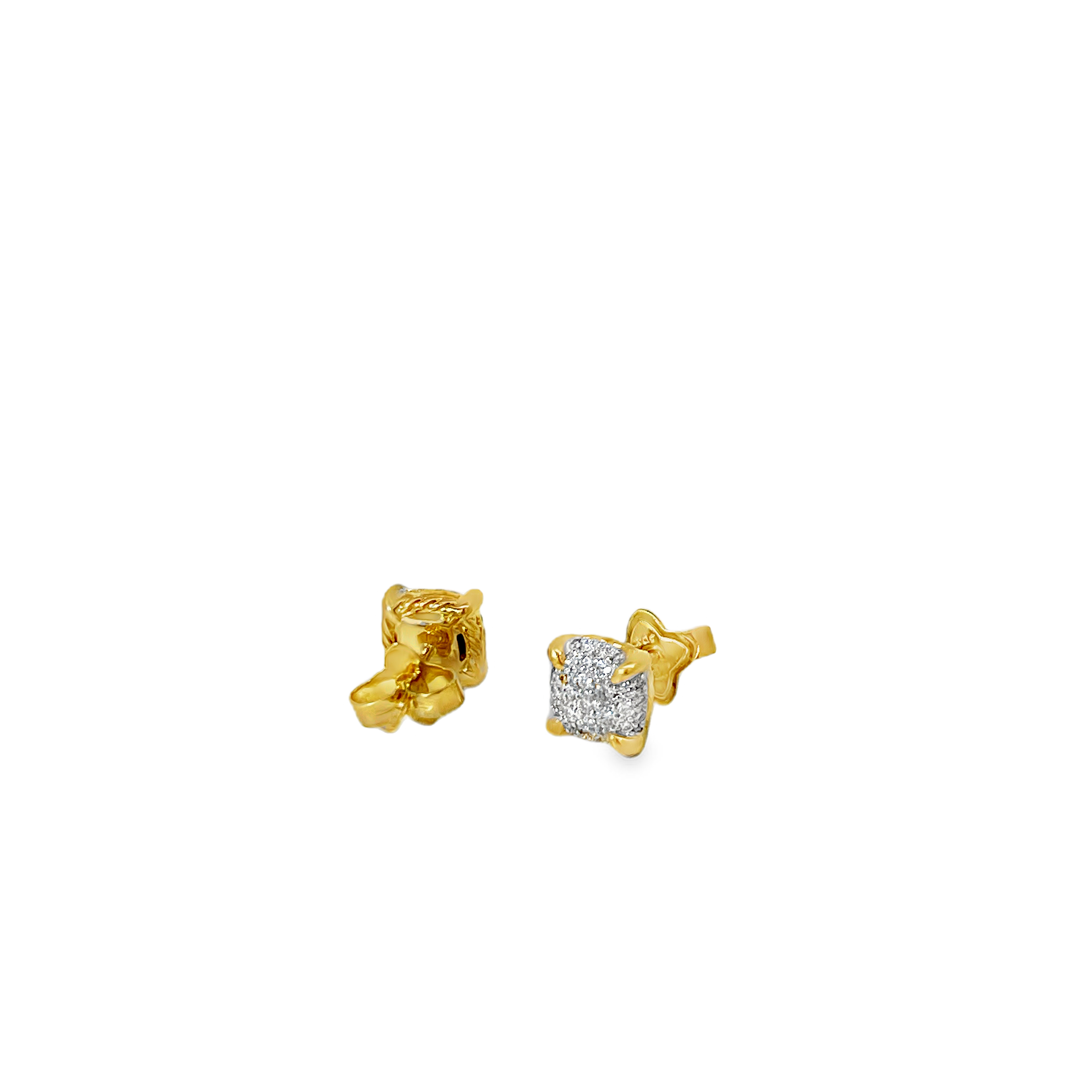 Estate David Yurman Chatelaine Pavé Diamond Stud Earrings 18K Yellow Gold 8mm Box & Pouch