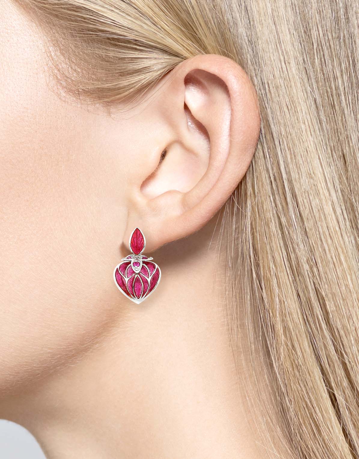Silver Red Enamel Heart Dangle Earrings – Romantic Statement Earrings