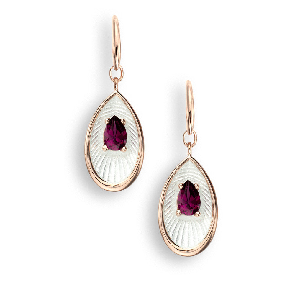Rhodolite Garnet Drop Earrings Rose Gold Plated Silver White Textured