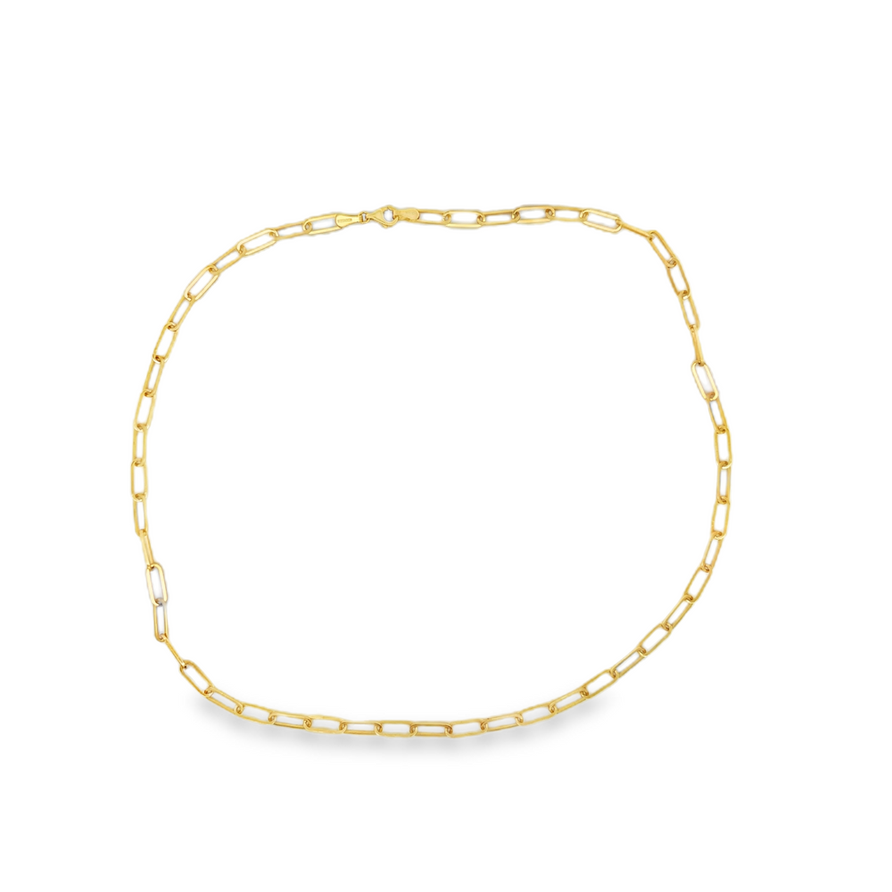 14K Yellow Gold Paperclip Link Chain Necklace, 3.7mm, 18 Inch