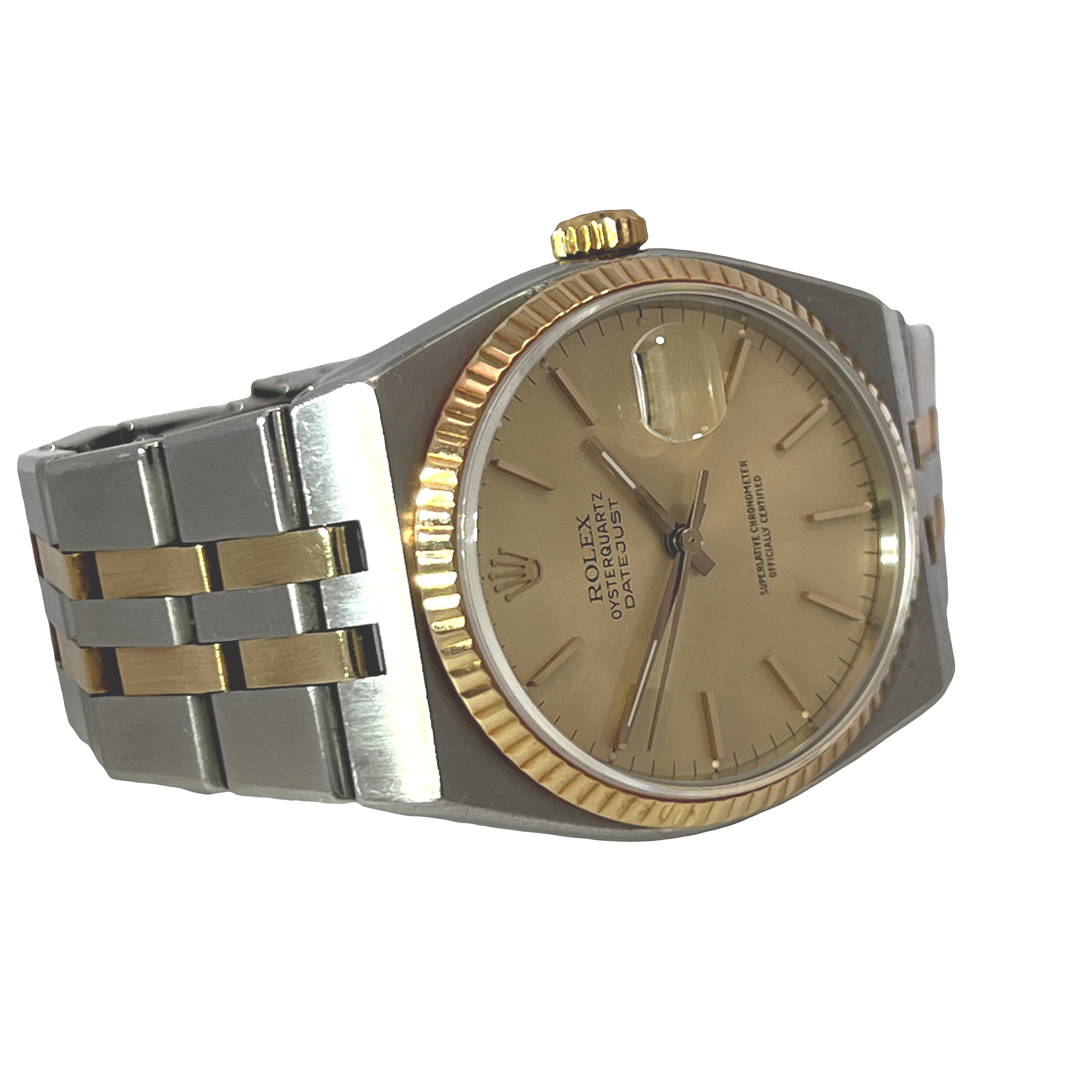 Pre-Owned Rolex Oysterquartz Datejust Ref 17013 Champagne Dial 18K Gold Box Papers 1982