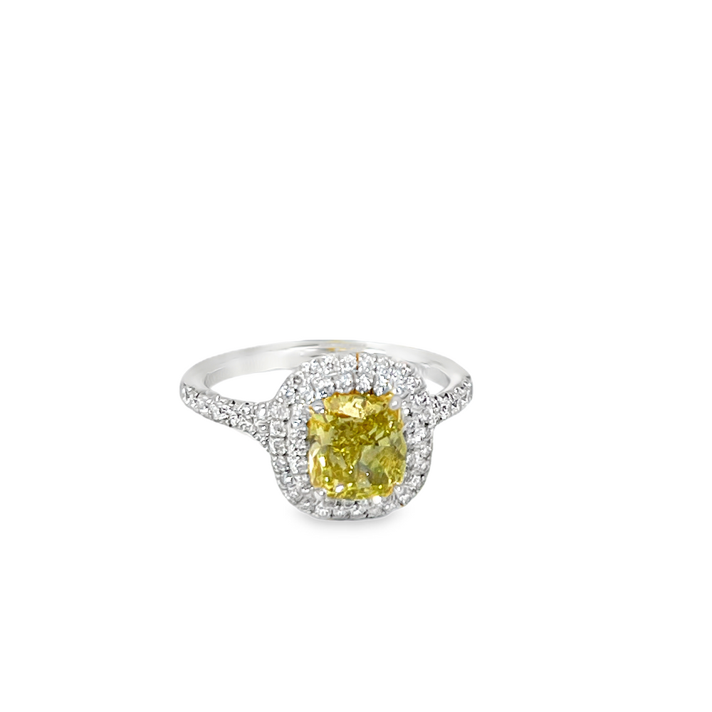 Estate Tiffany & Co. Soleste® 1.55 CT Fancy Yellow Cushion-Cut Diamond Double Halo Ring Approx. 3.00  CTTW