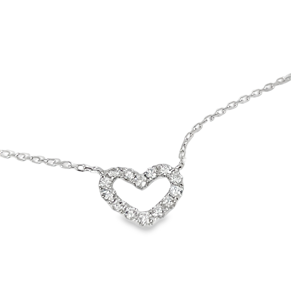18K White Gold 0.25 CTW Diamond Open Heart Necklace