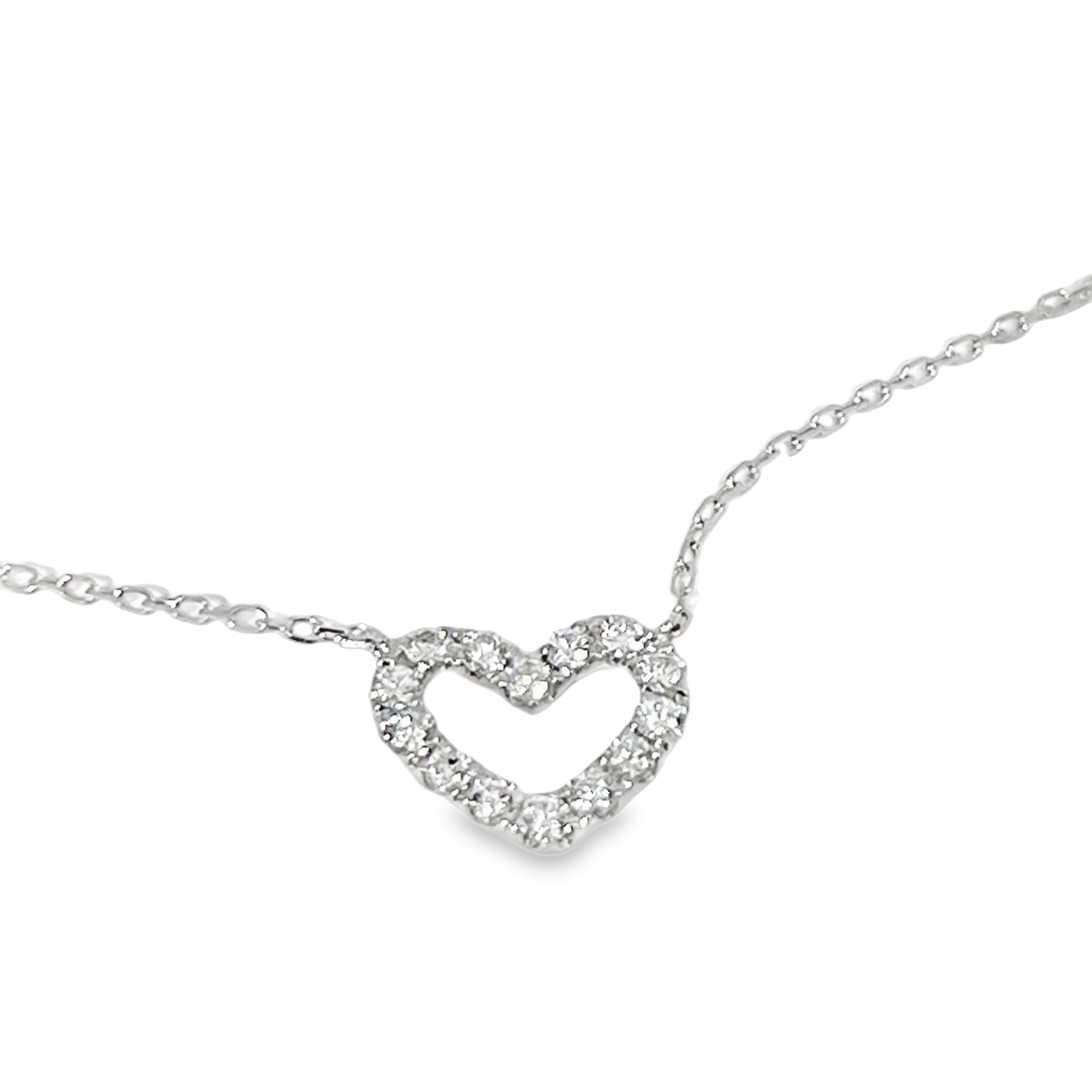 18K White Gold 0.25 CTW Diamond Open Heart Necklace