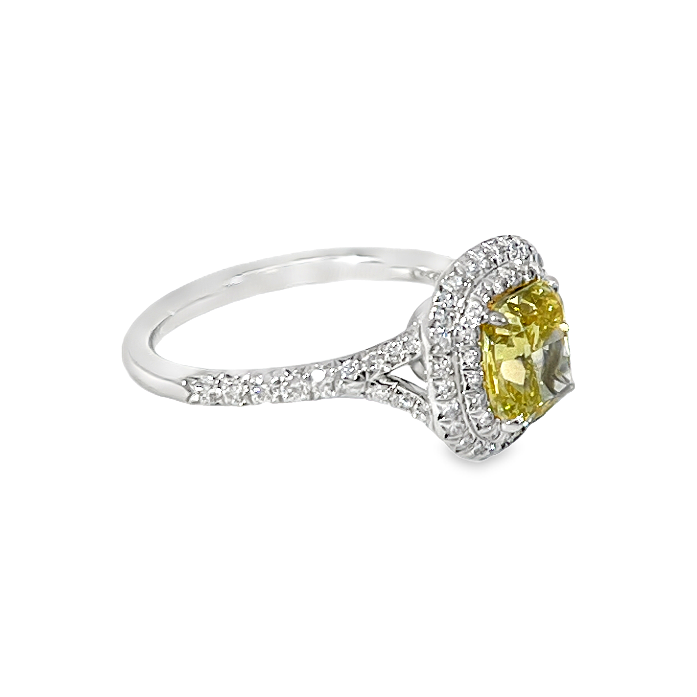 Estate Tiffany & Co. Soleste® 1.55 CT Fancy Yellow Cushion-Cut Diamond Double Halo Ring Approx. 3.00  CTTW