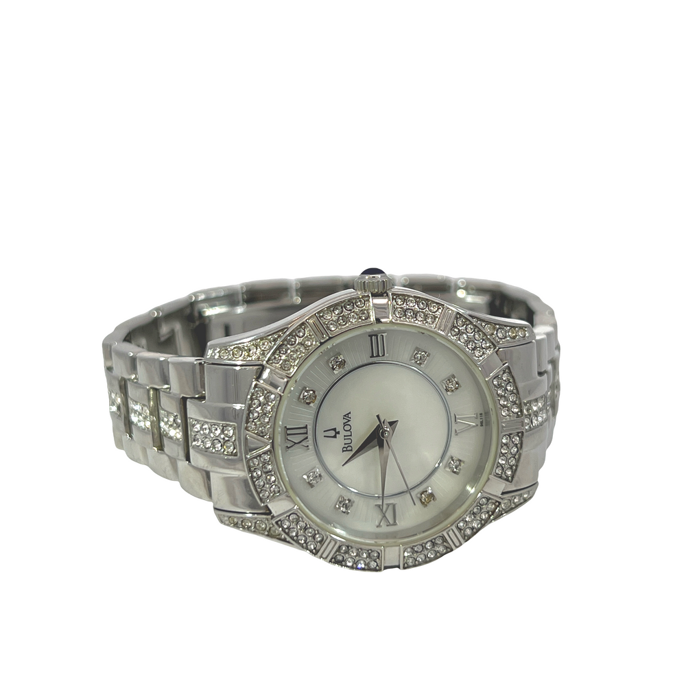 Pre-Owned Bulova Women's Crystal Accent Stainless Steel Quartz Watch Ref. 96L116