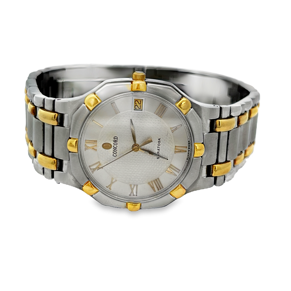 Pre-Owned Concord Saratoga Two-Tone Stainless Steel & 18K Gold Quartz Watch Silver Dial