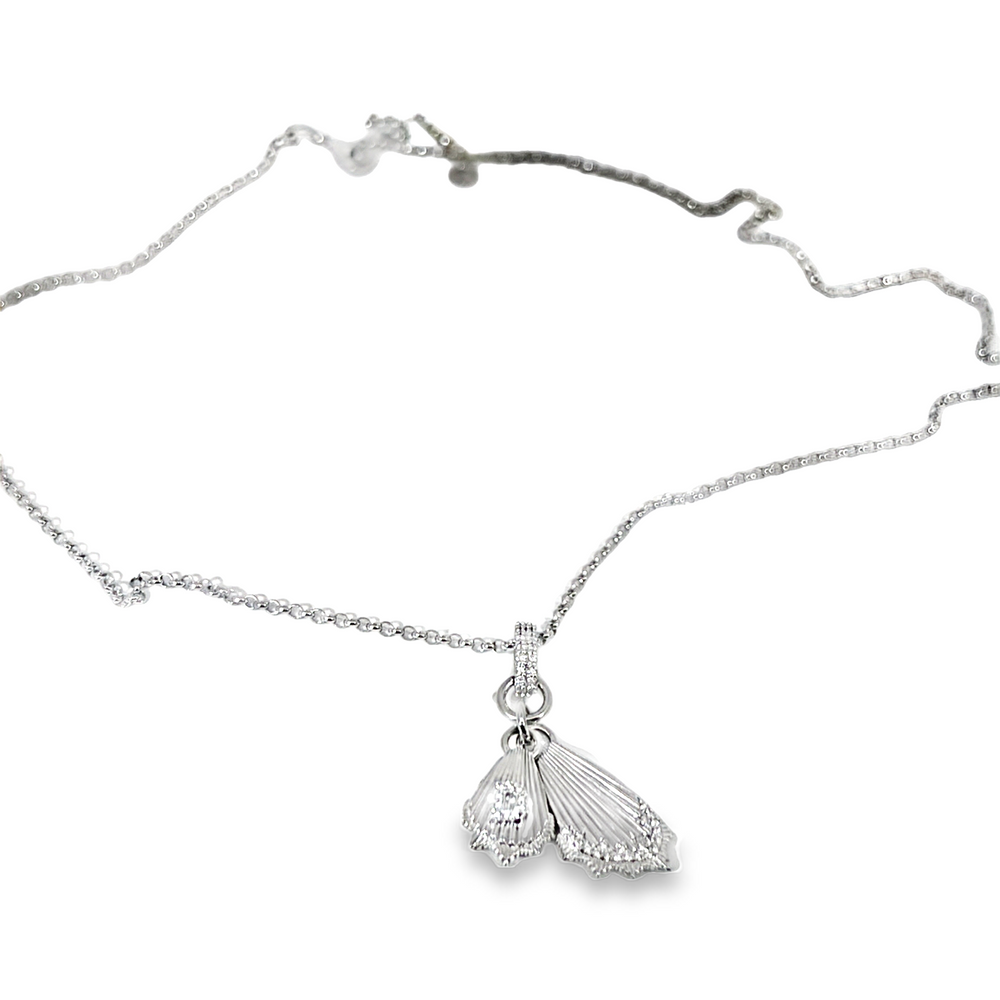 Estate 18K White Gold Diamond Fan Charm Pendant Necklace