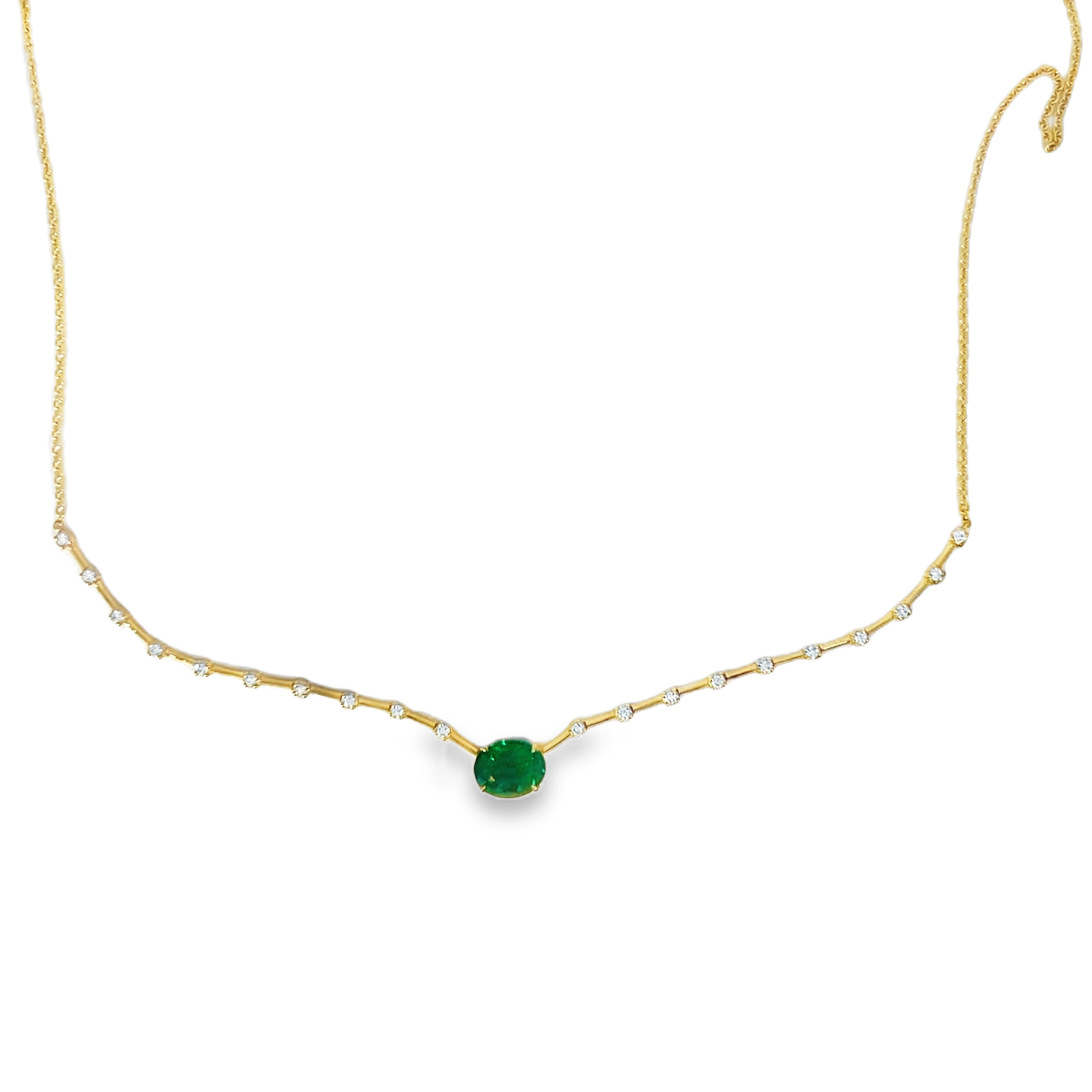14K Yellow Gold 1.11ct Oval Emerald & 0.22 CTW Diamond Bar-Link Necklace