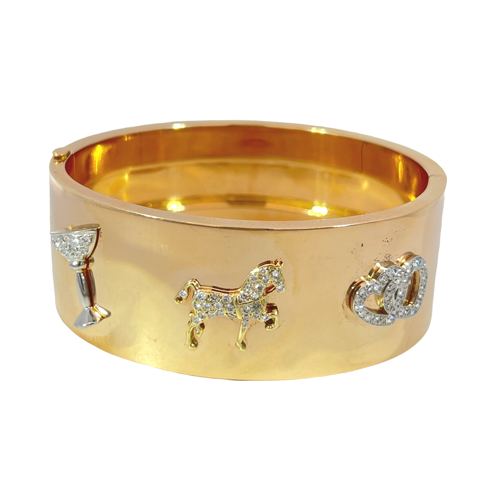 Estate 14K Yellow Gold Diamond Multi-Motif Wide Bangle Bracelet