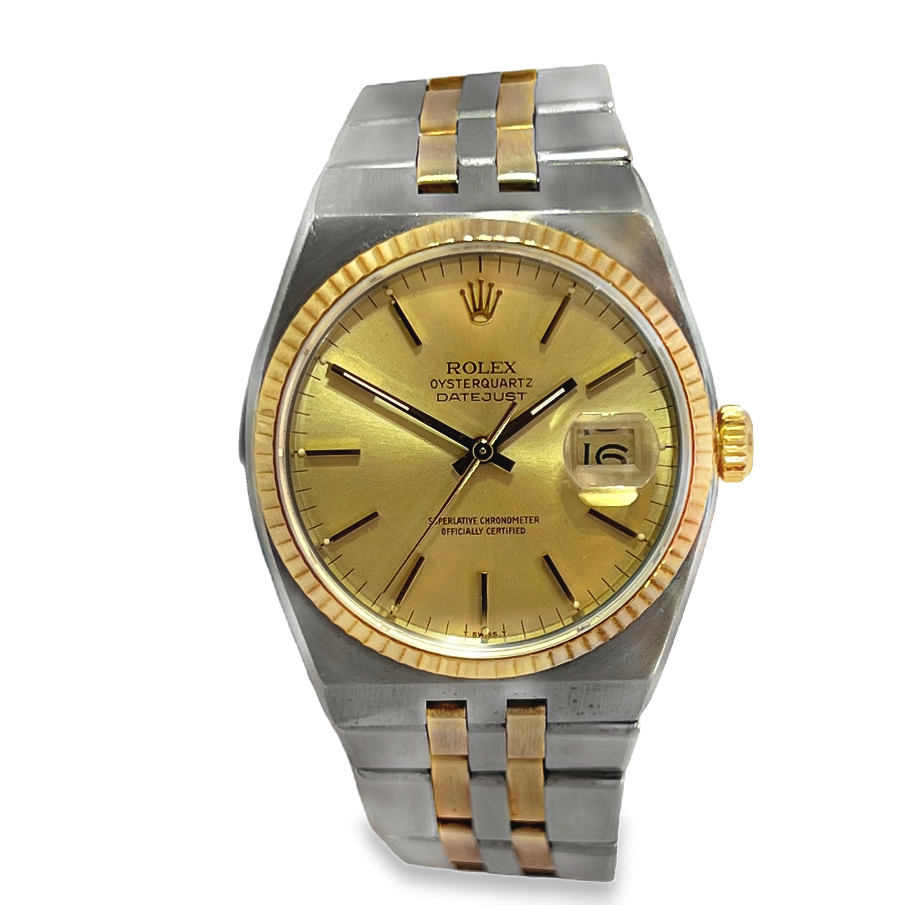 Pre-Owned Rolex Oysterquartz Datejust Ref 17013 Champagne Dial 18K Gold Box Papers 1982
