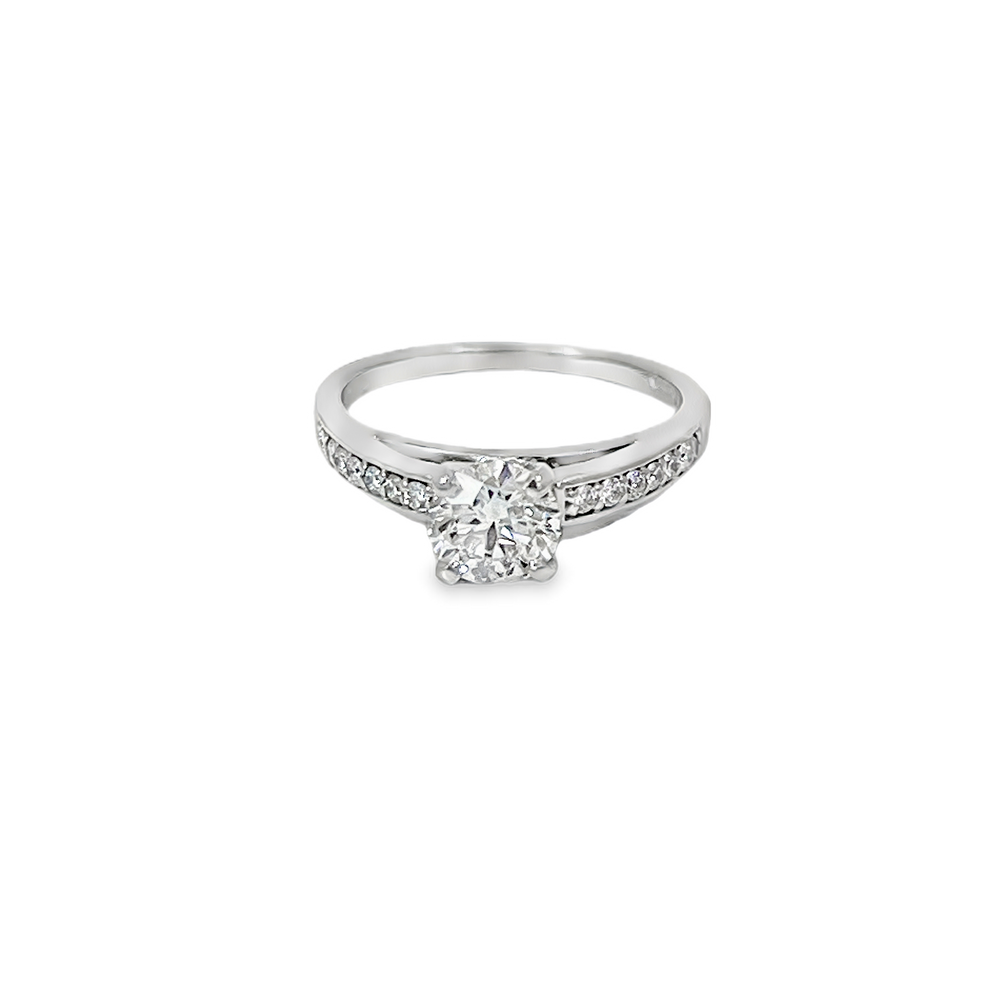 Estate 14K White Gold GIA Certified 1.01 Carat Round Brilliant Diamond Engagement Ring