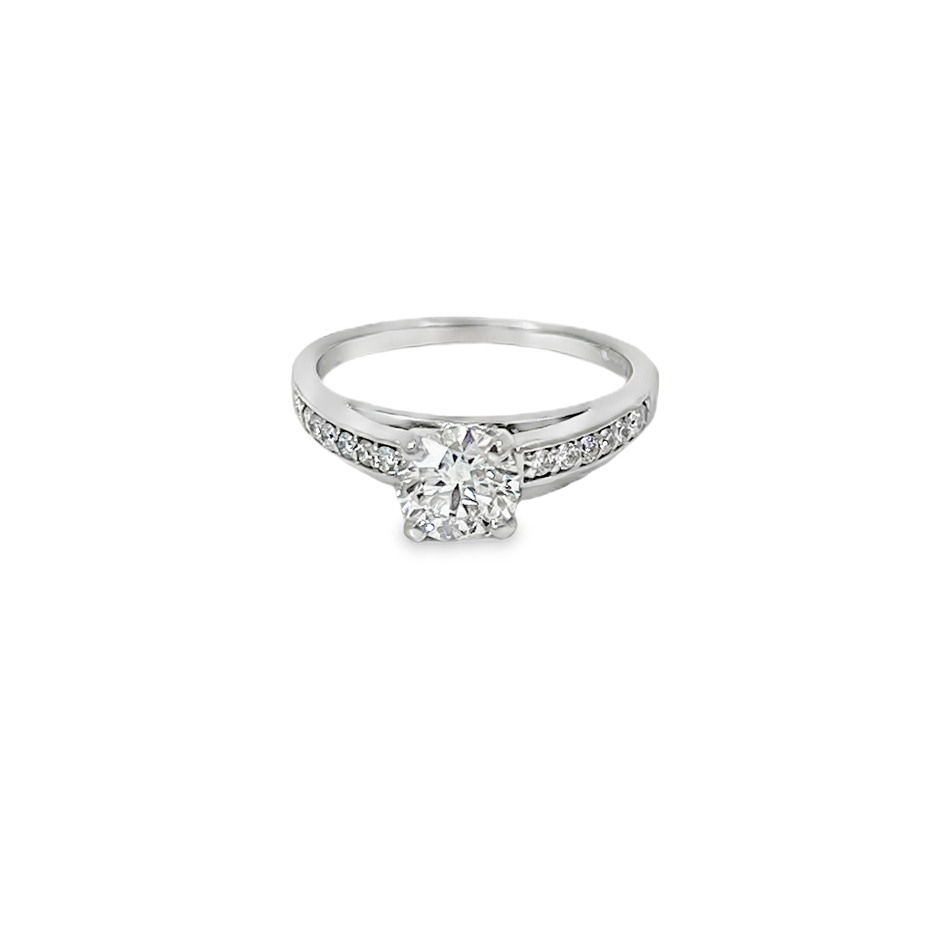 Estate 14K White Gold GIA Certified 1.01 Carat Round Brilliant Diamond Engagement Ring