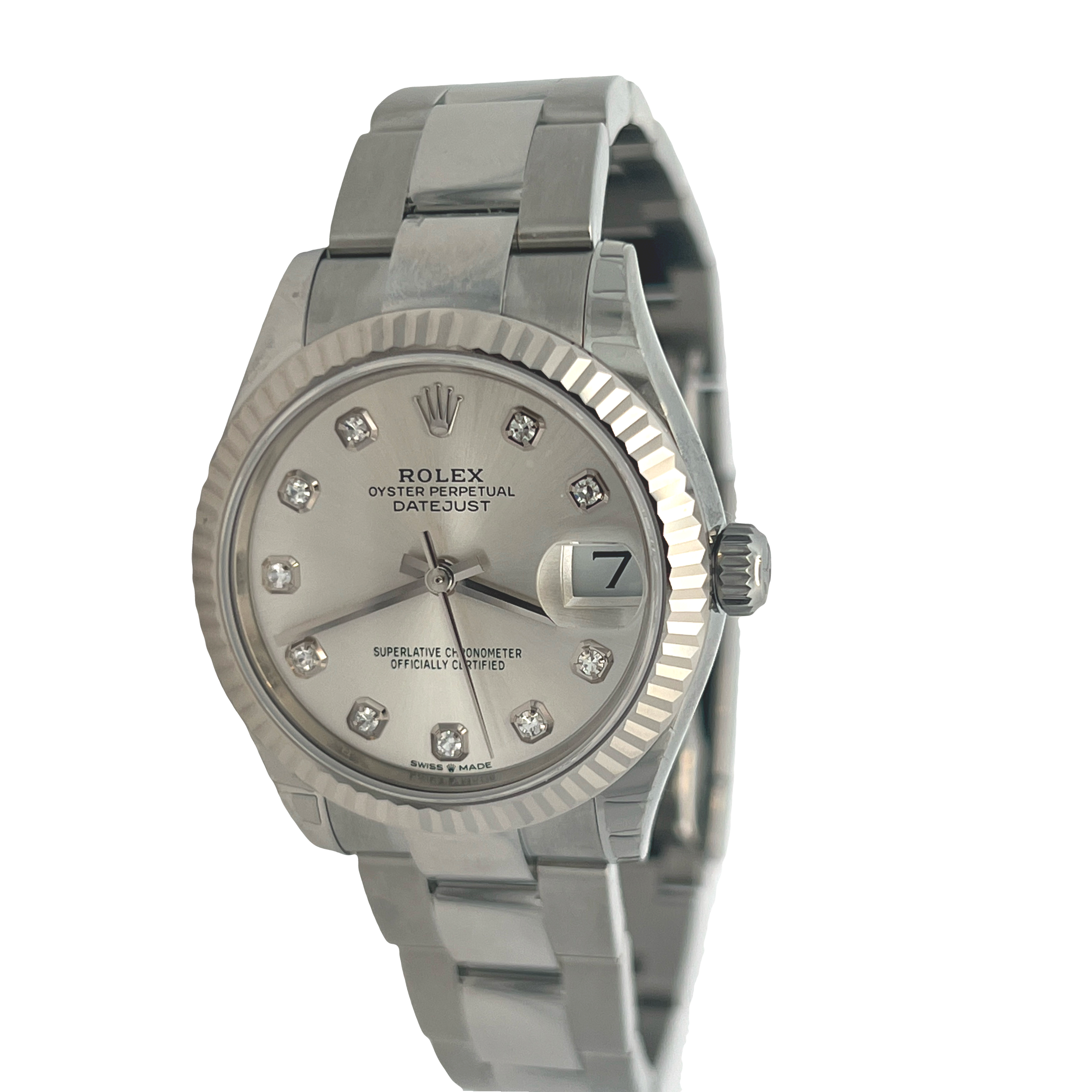Pre-Owned Rolex Datejust 31 278274 Silver Diamond Dial Oyster Bracelet Box & Papers 2026