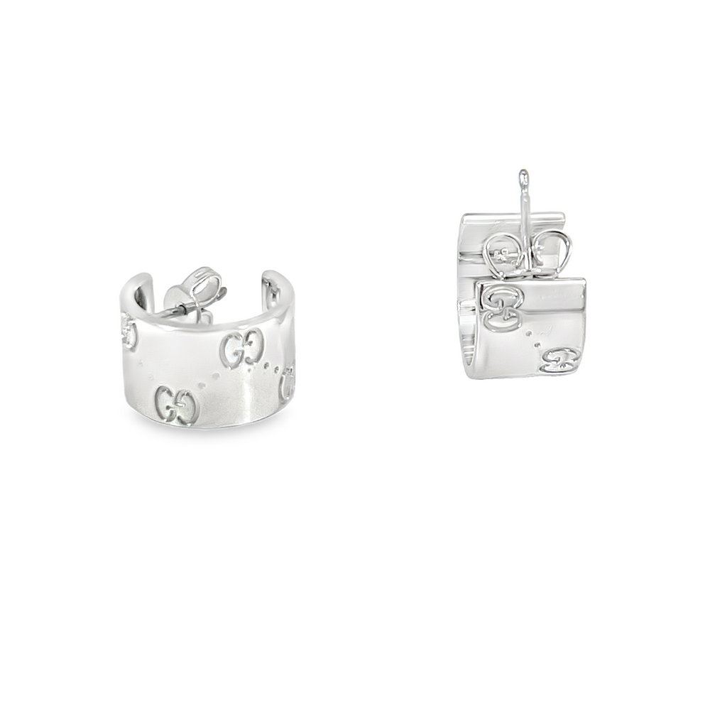 Estate Gucci Icon 18K White Gold Small Wide Hoop Earrings – Box