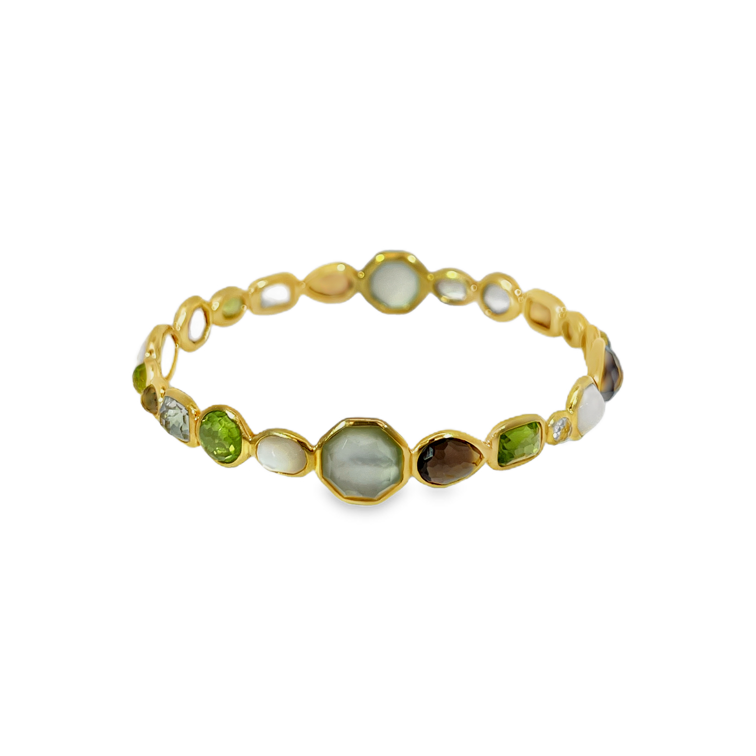 Estate IPPOLITA Rock Candy® 18K Yellow Gold Multi-Gemstone Gelato All-Stone Bangle Bracelet – Size L