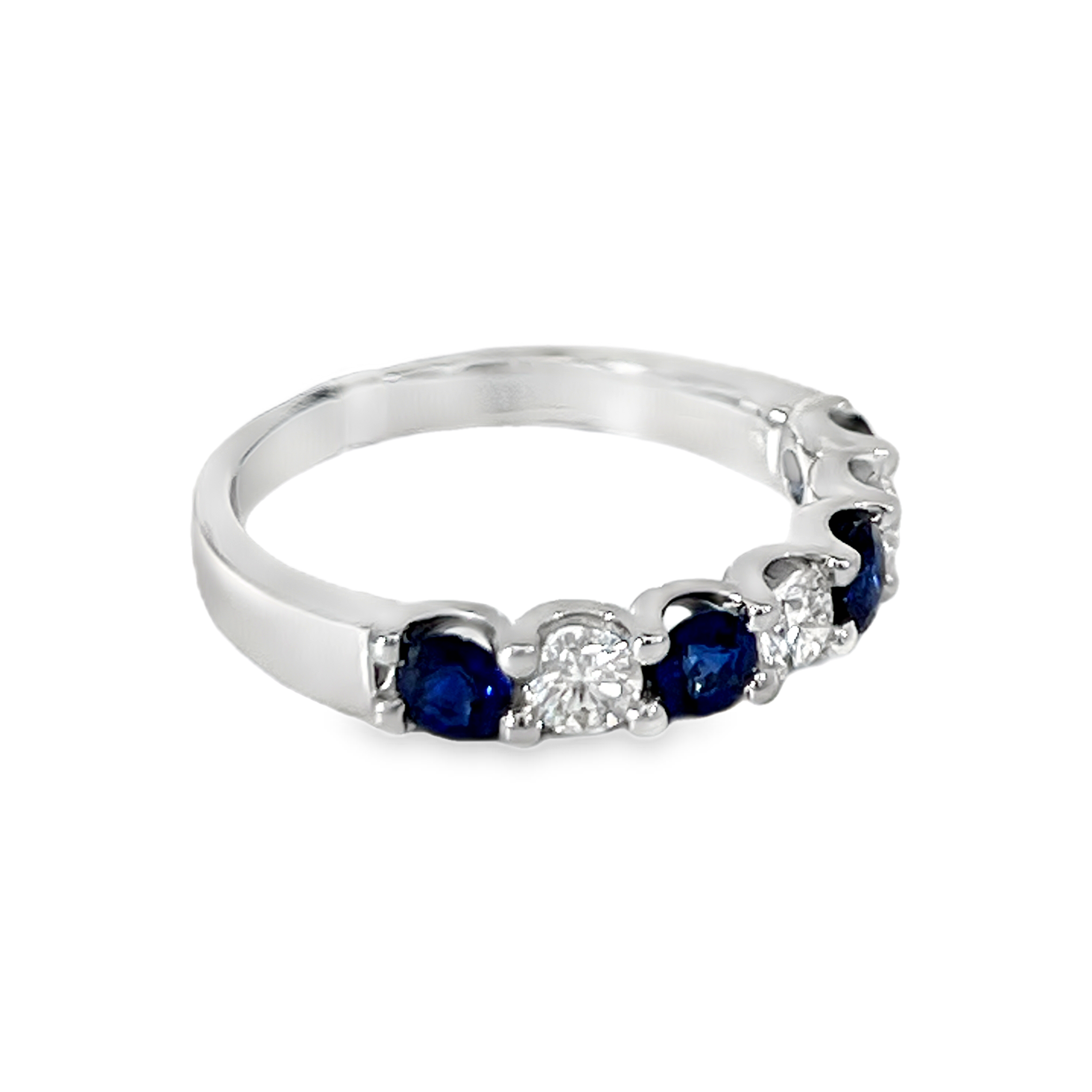 14K White Gold Seven-Stone Blue Sapphire & Diamond Ring – 1.13 CTW