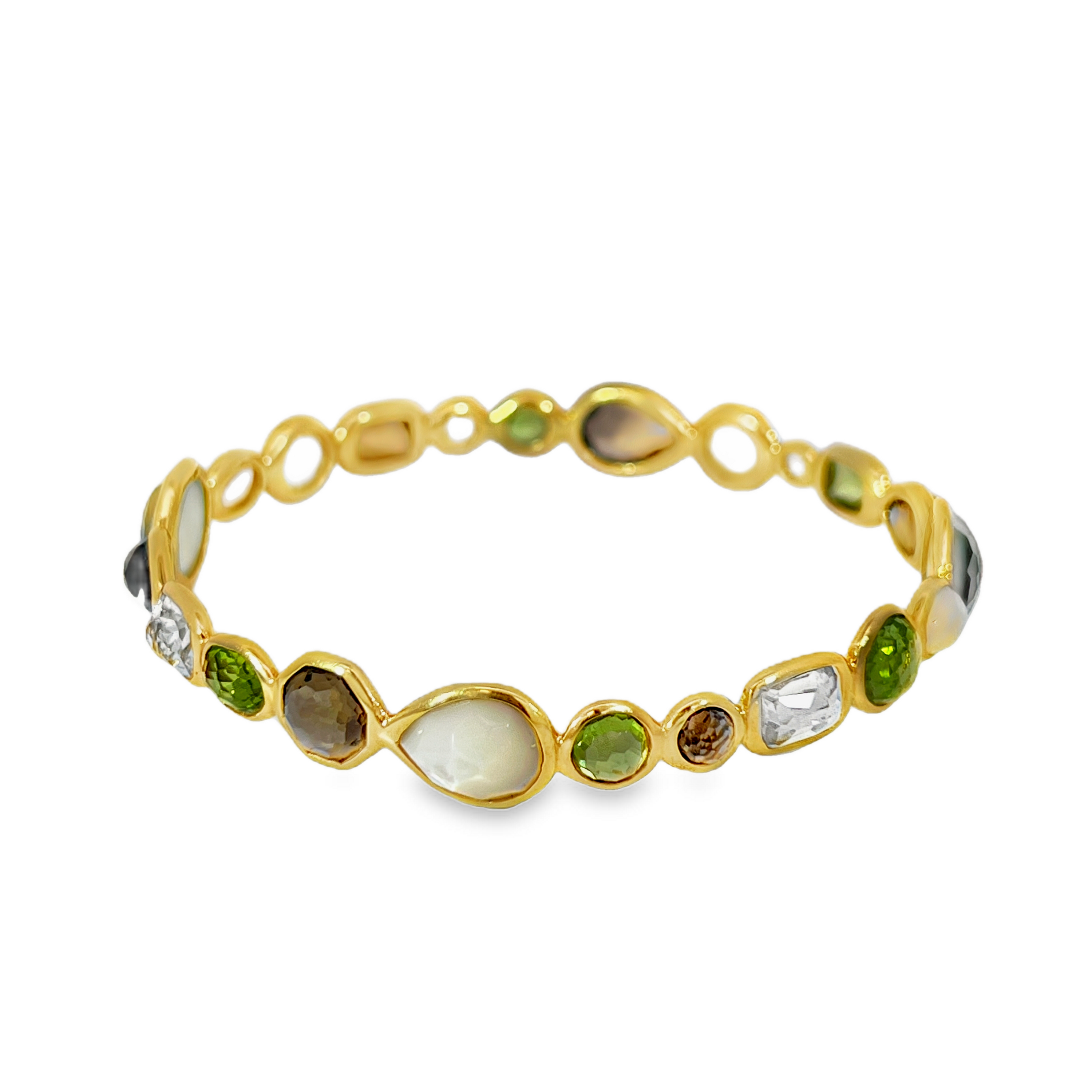 Estate IPPOLITA Rock Candy® 18K Yellow Gold Multi-Gemstone Gelato All-Stone Bangle Bracelet – Size L