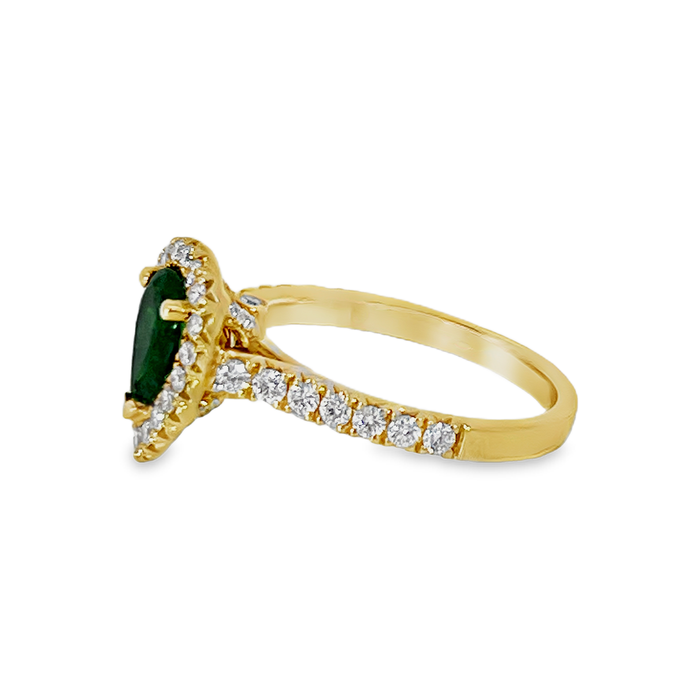 18K Yellow Gold 1.05ct Pear-Shaped Emerald & 0.60 CTW Diamond Halo Ring