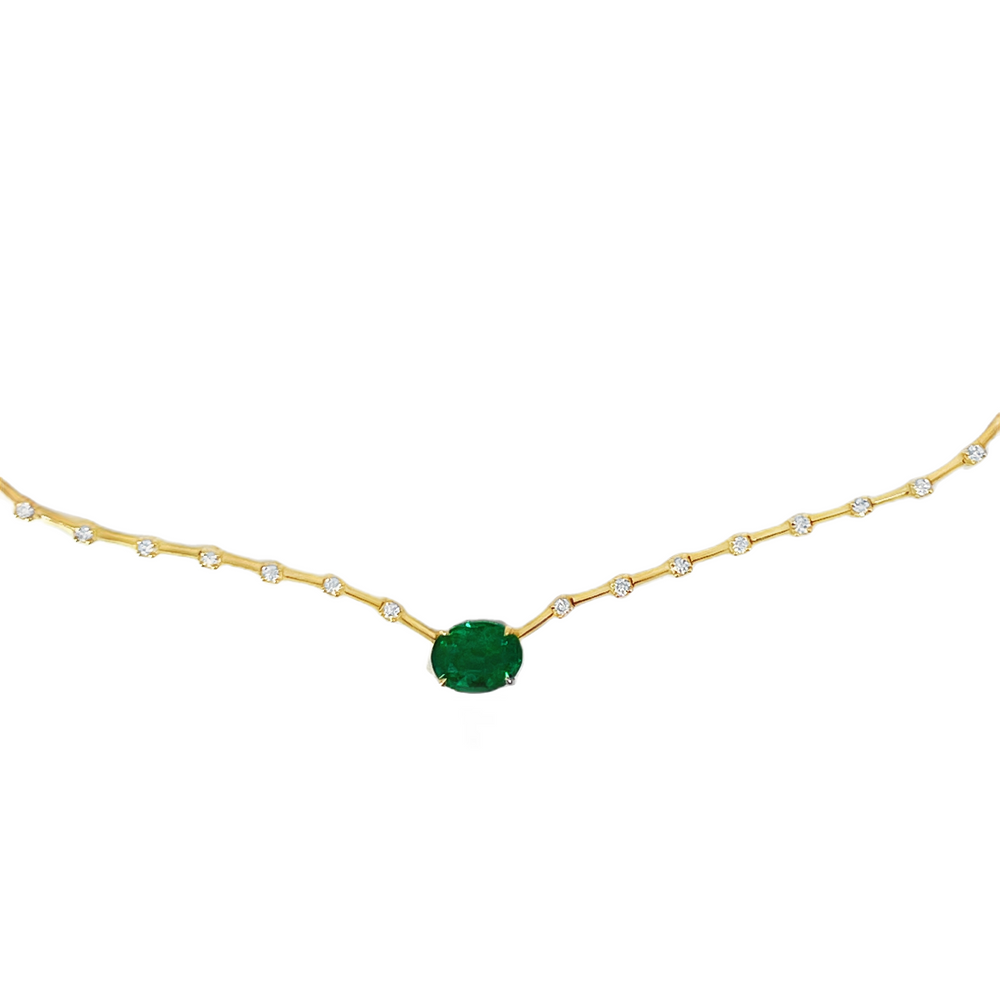 14K Yellow Gold 1.11ct Oval Emerald & 0.22 CTW Diamond Bar-Link Necklace