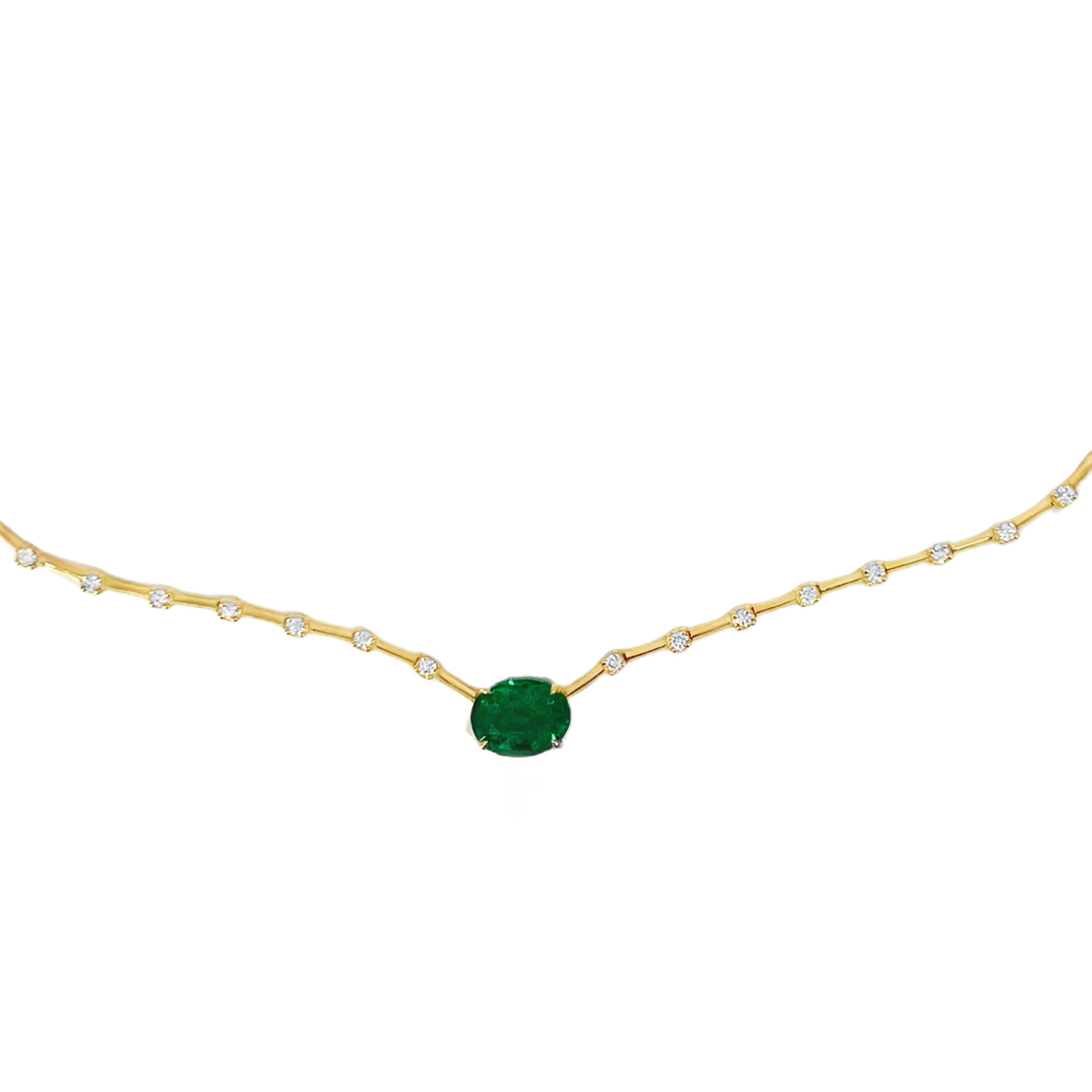 14K Yellow Gold 1.11ct Oval Emerald & 0.22 CTW Diamond Bar-Link Necklace