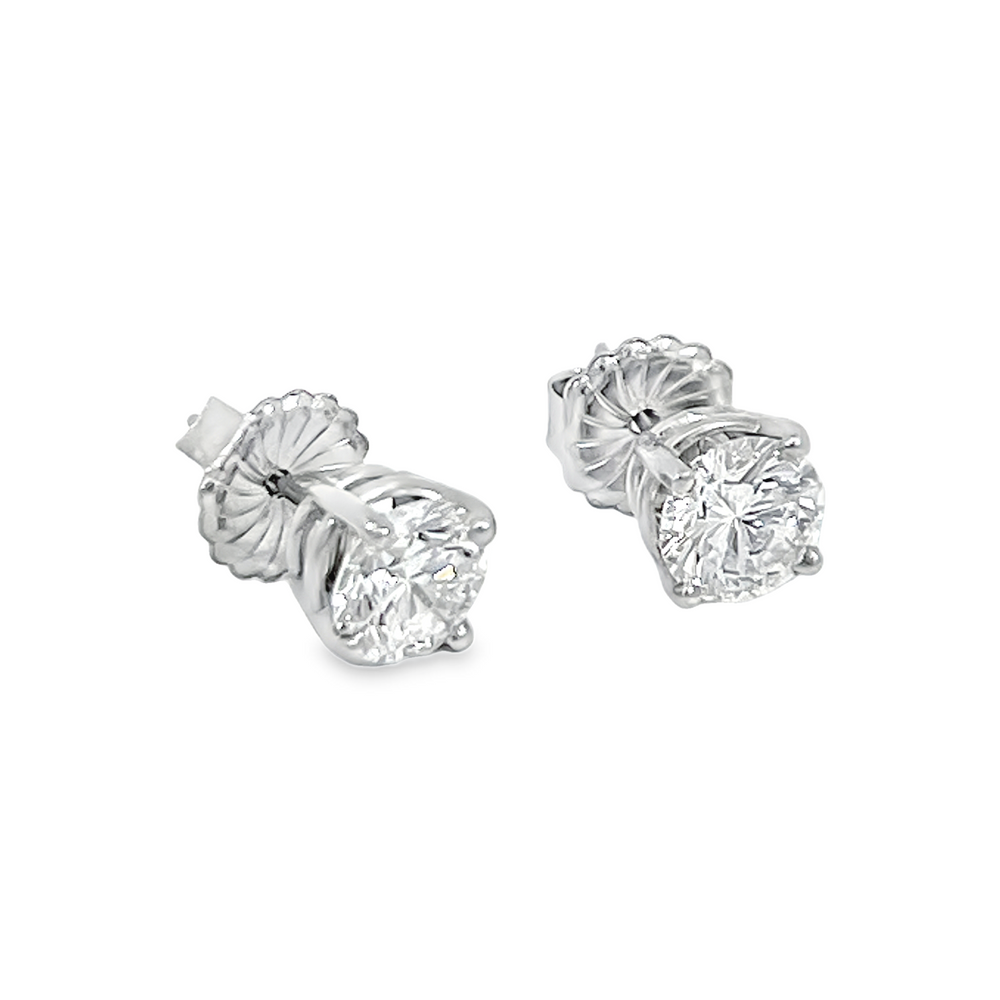 Platinum GIA Certified 2.56 CTW F VS2 Round Brilliant Diamond Stud Earrings