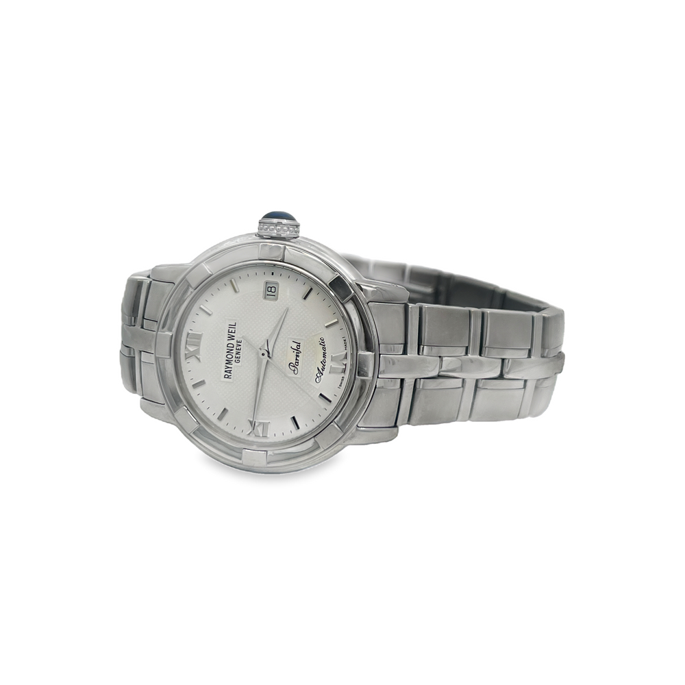 Pre-Owned Raymond Weil Parsifal Automatic White Dial Stainless Steel Men's Watch Box & Papers