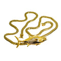 18kt Two Tone Gold Tuna Fish Pendant with 14kt Yellow Gold 24" Small Cuban Link Chain