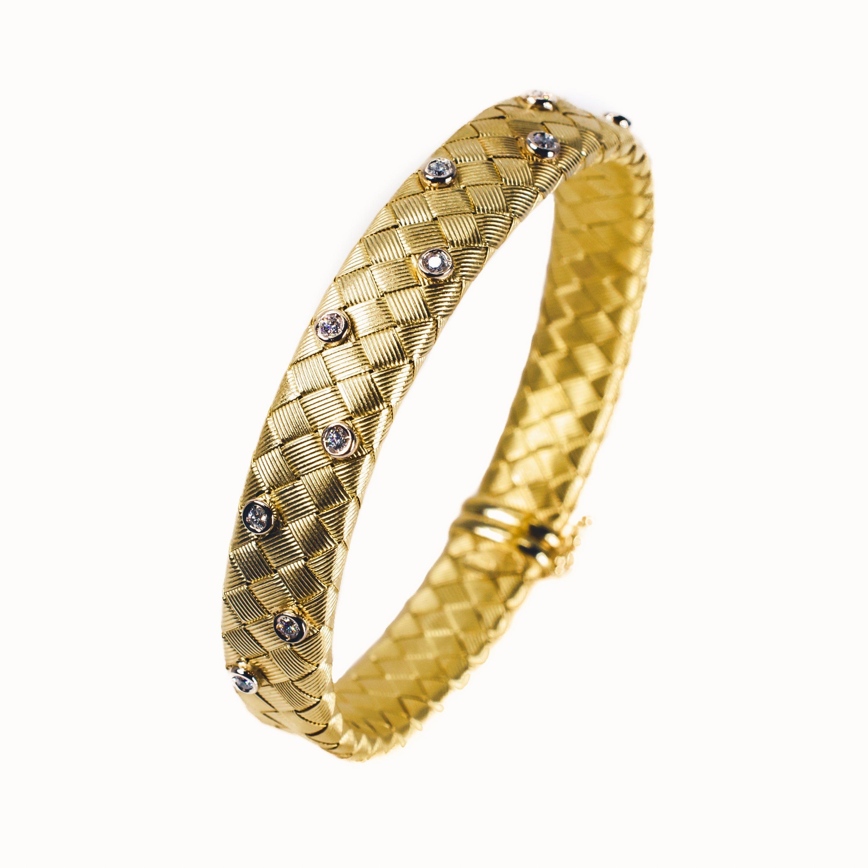 18kt Yellow Gold Hand Woven Diamond Bangle Bracelet
