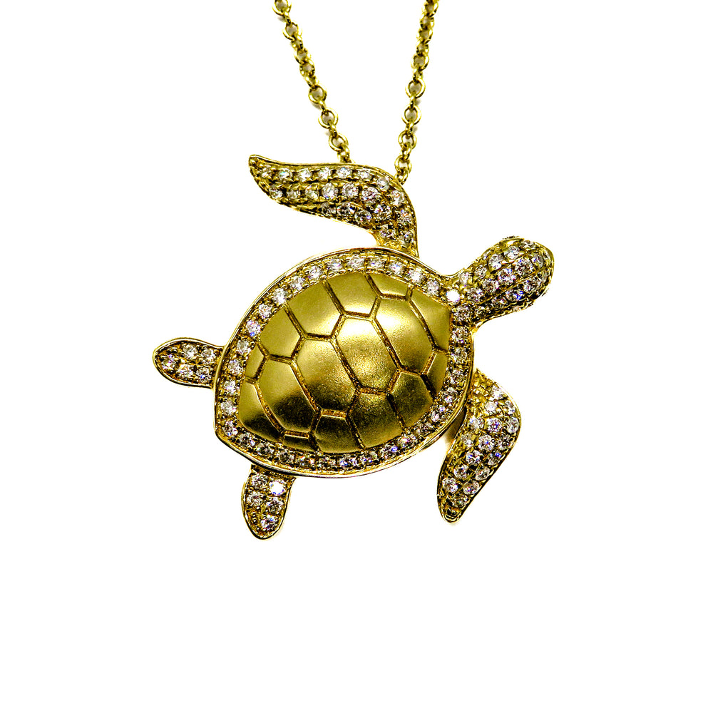 14kt Yellow Gold Pave Honu Necklace